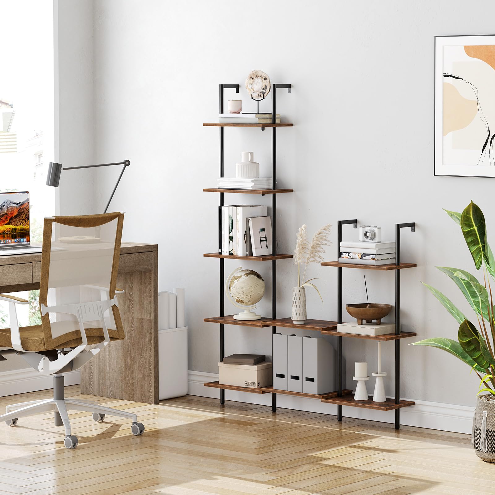 hoobro-ladder-shelves-tag-re-chelle-bois-marron-5-niveaux image 5