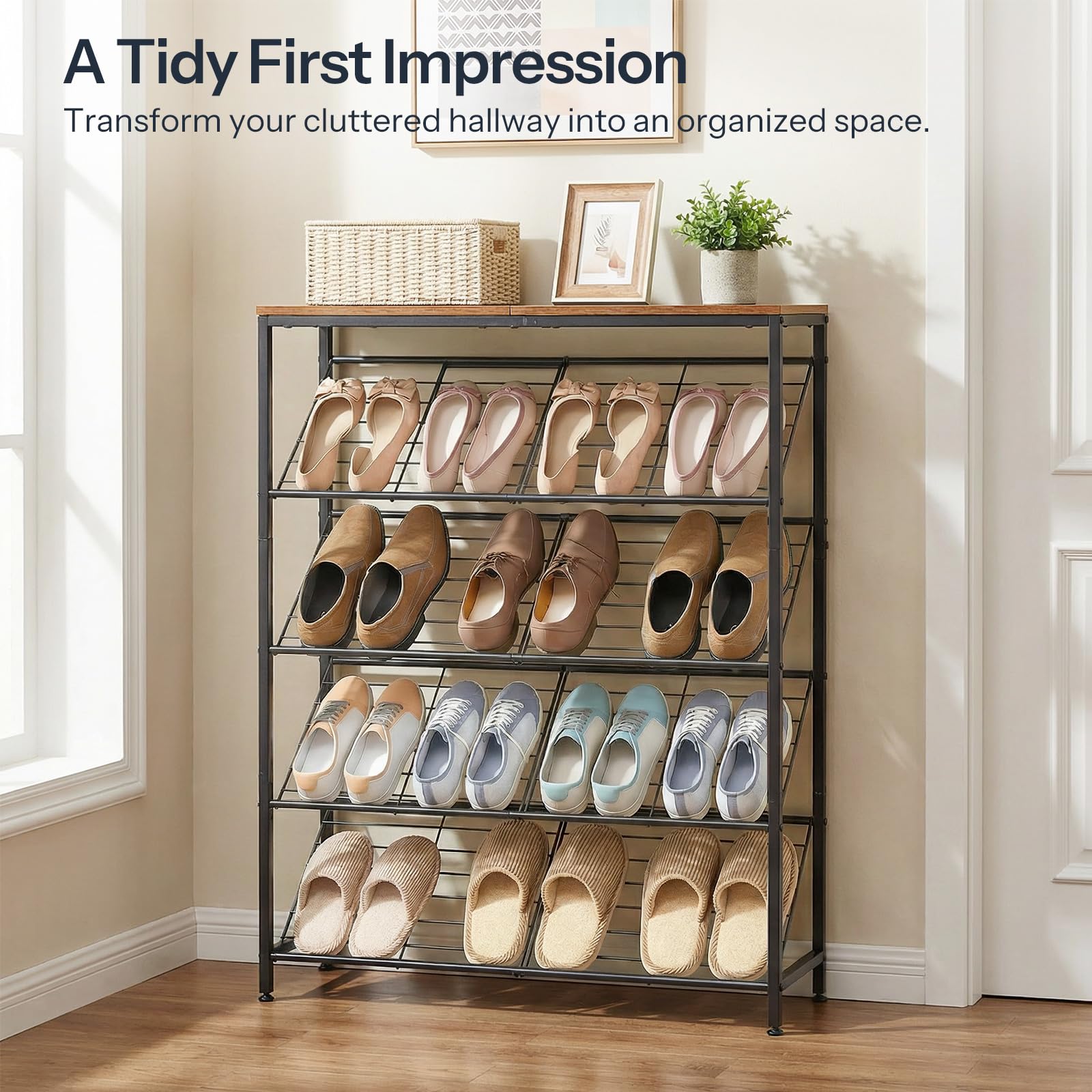hoobro-shoe-racks-meuble-chaussures-marron-5-niveaux image 2