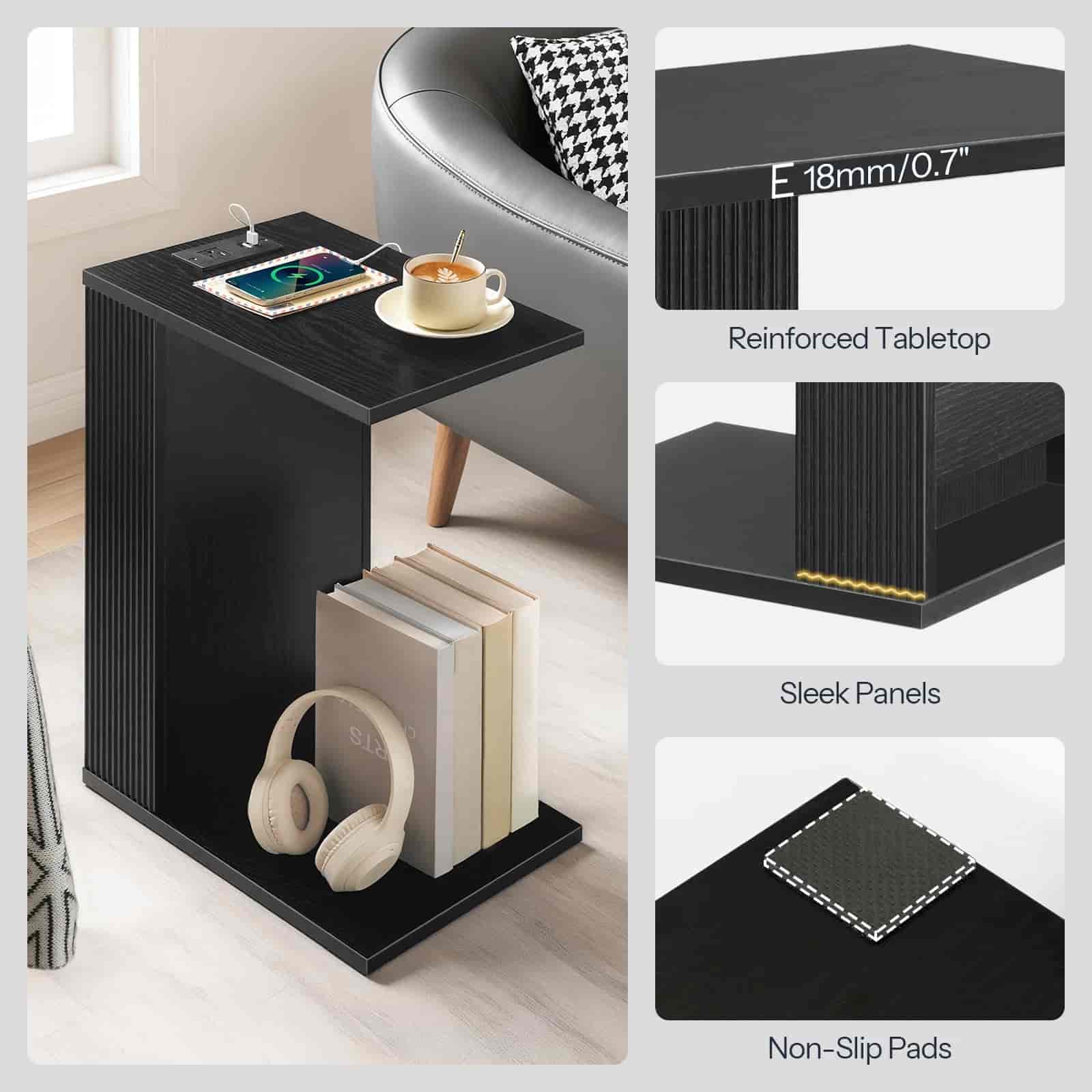 hoobro-table-d-appoint-en-c-noire-avec-station-de-charge-salon image 8