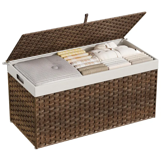 hoobro-panier-rangement-tissu-200l-couvercle-marron image 1