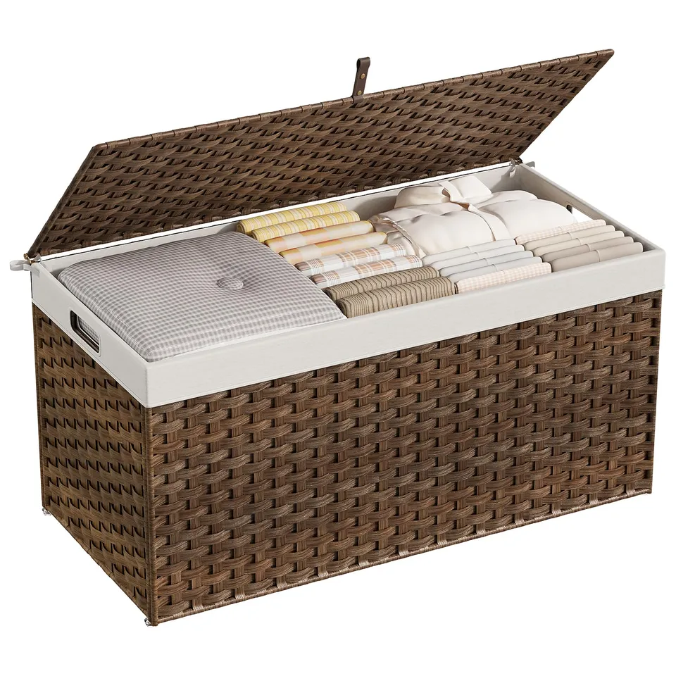 hoobro-panier-rangement-tissu-200l-couvercle-marron image 1