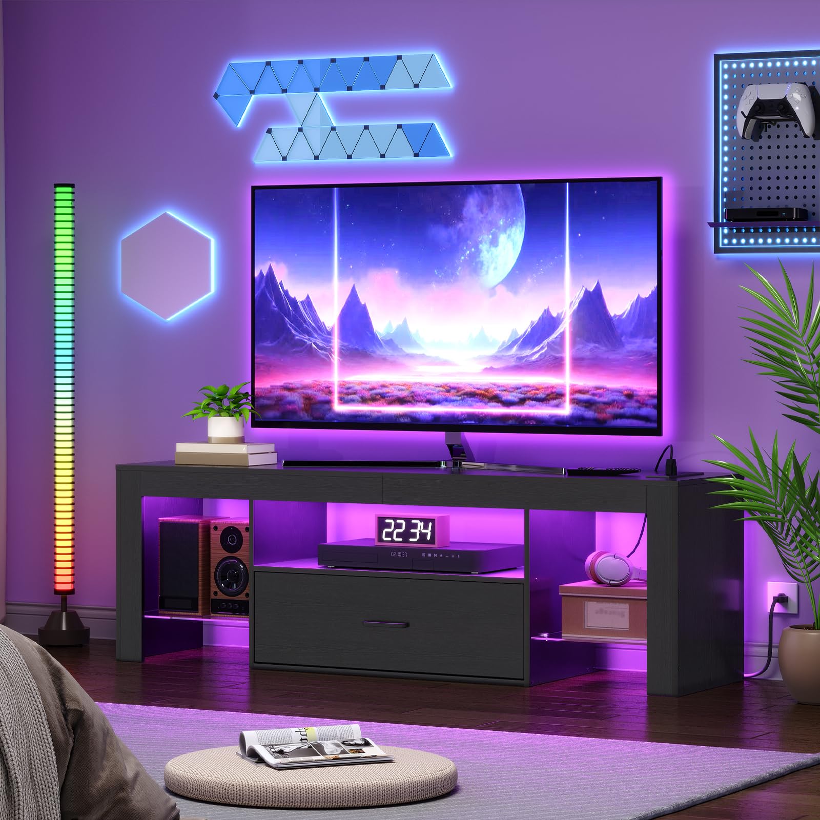 hoobro-meuble-tv-led-65-pouces-noir-avec-prises image 2