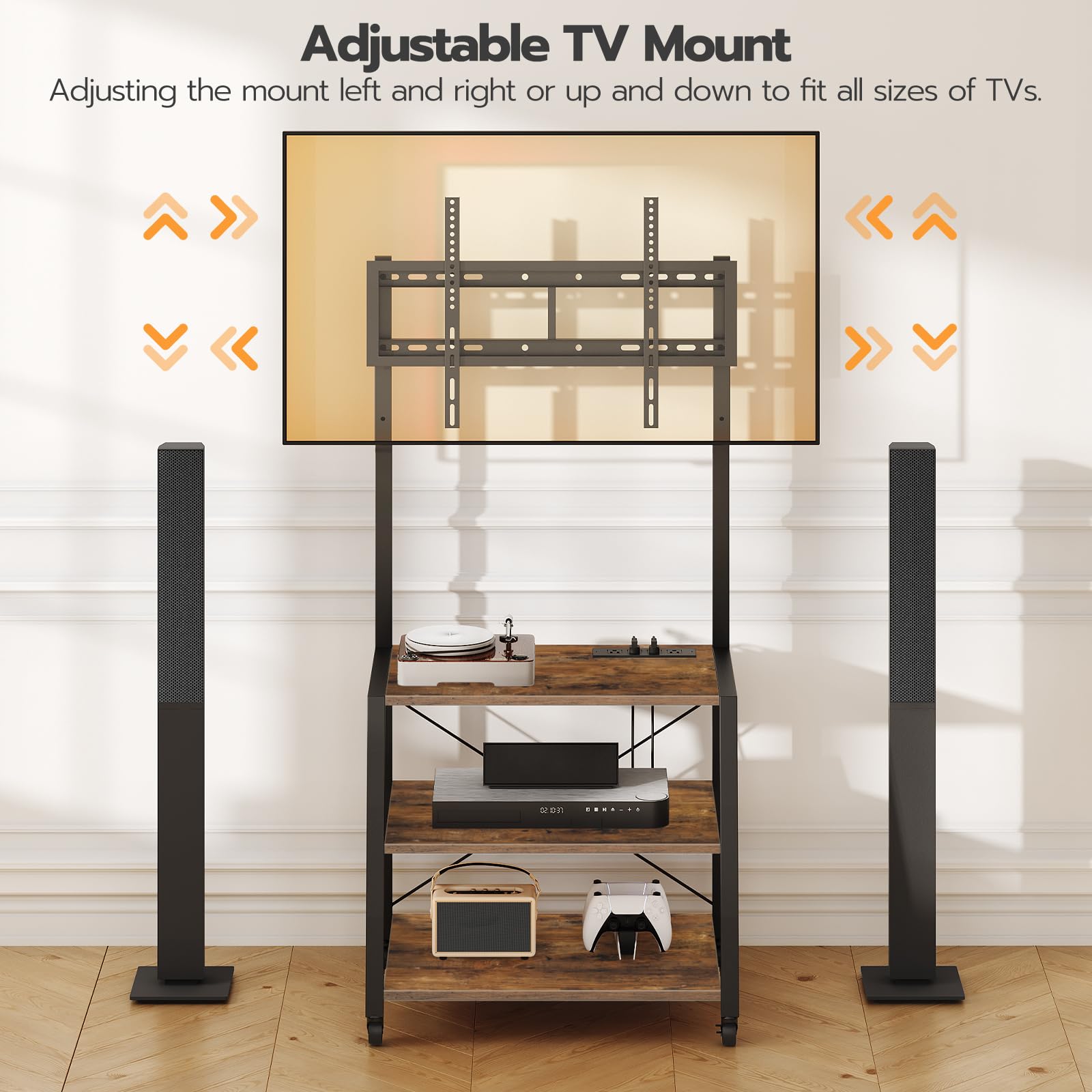 hoobro-tv-stands-bf66uds01-meuble-tv-roulettes-marron image 3