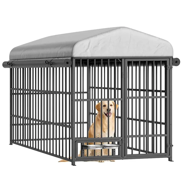 hoobro-pet-furniture-chenil-grand-gris-b-che-gamelles image 1
