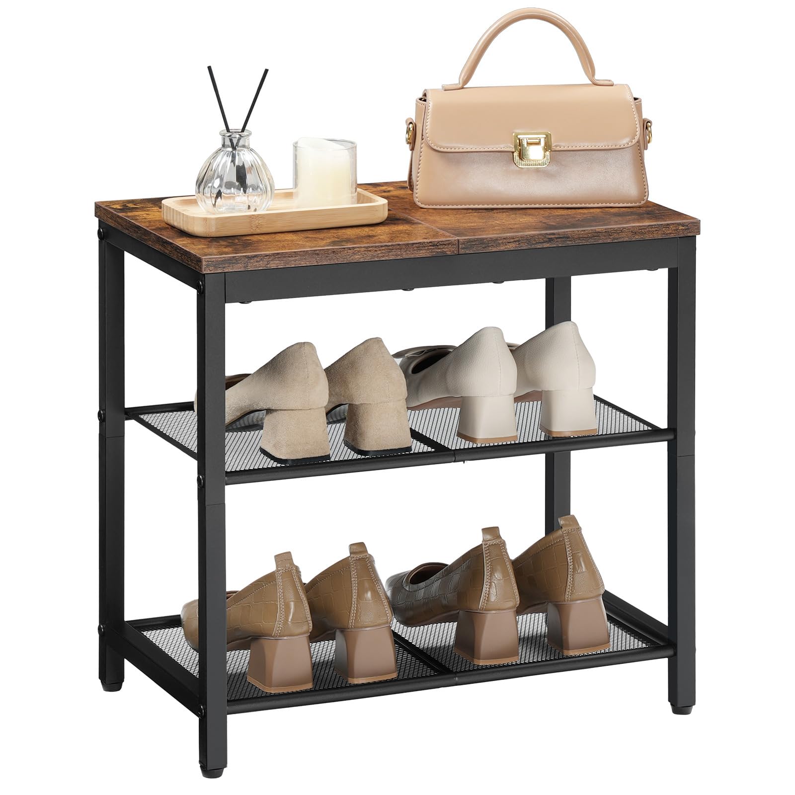 hoobro-shoe-racks-meuble-chaussures-3-niveaux-marron-m-tal image 3