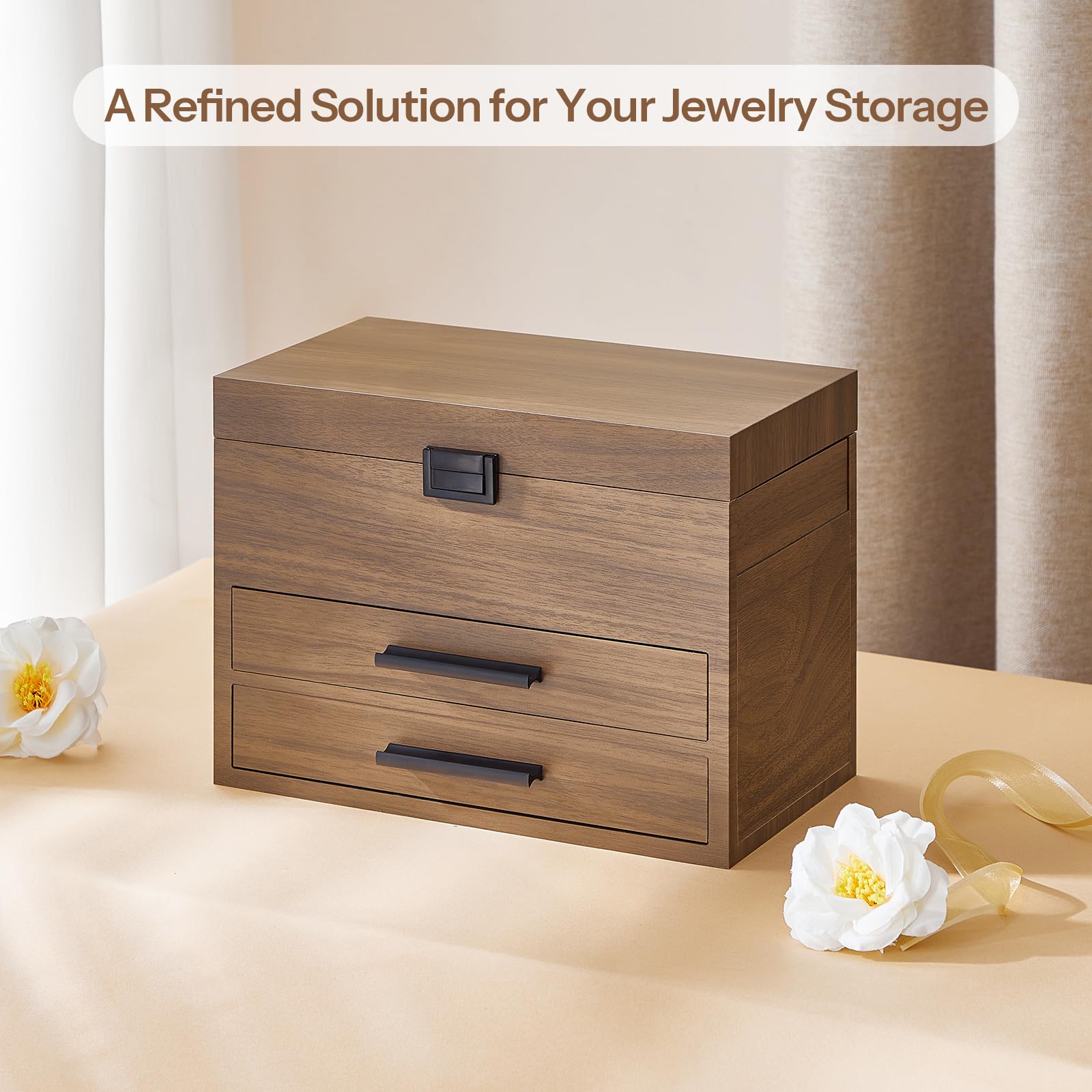 hoobro-jewelry-boxes-4-tiroirs-bo-te-bijoux-noyer image 7