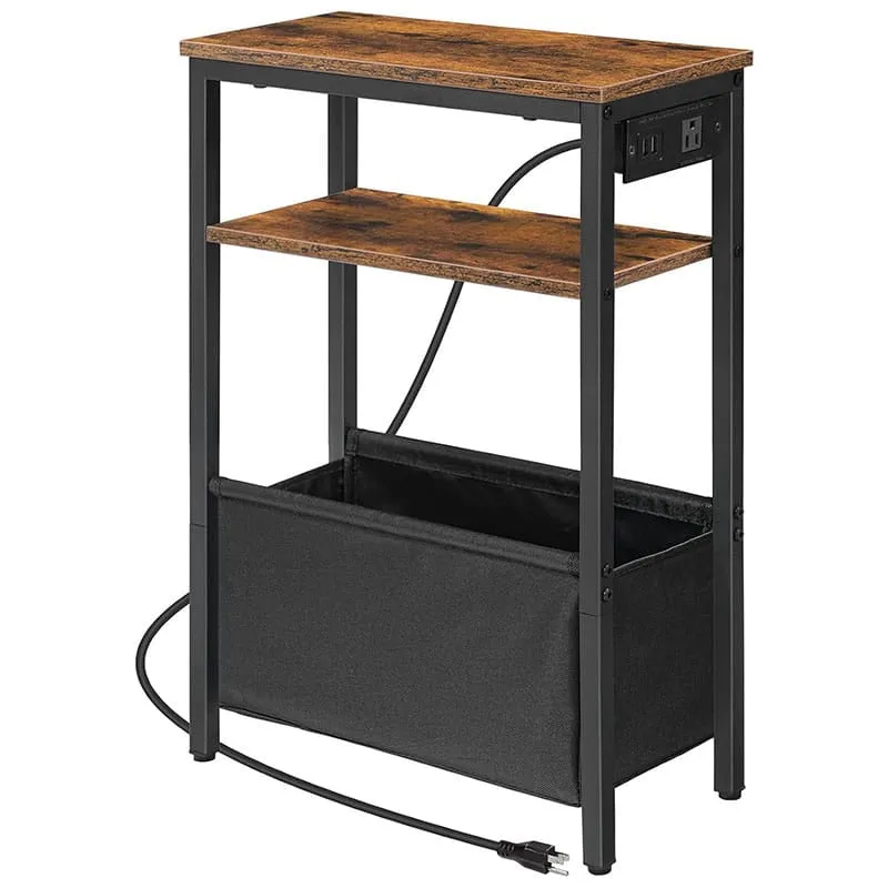 hoobro-table-d-appoint-troite-marron-usb-chevet image 1