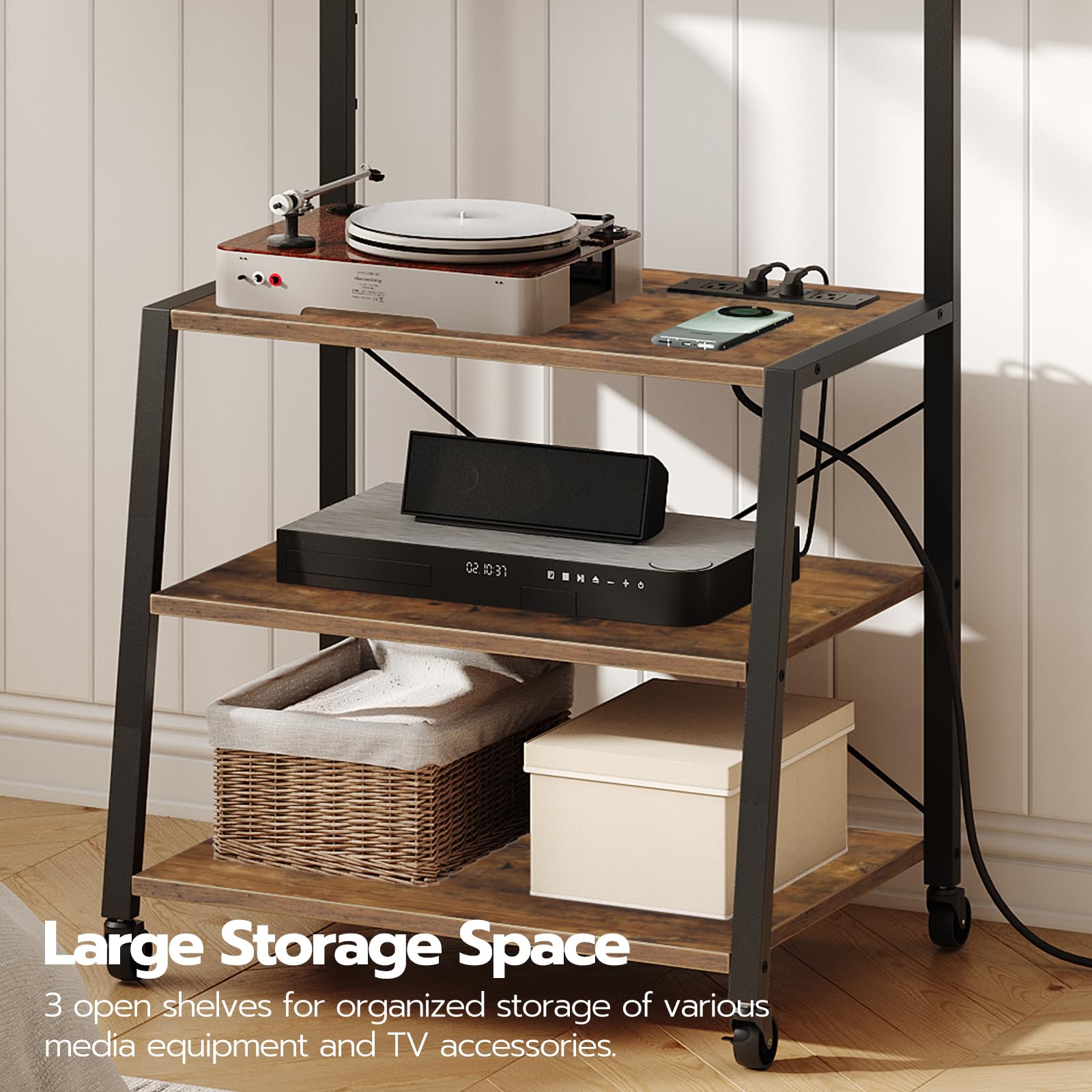 hoobro-tv-stands-bf66uds01-meuble-tv-roulettes-marron image 8