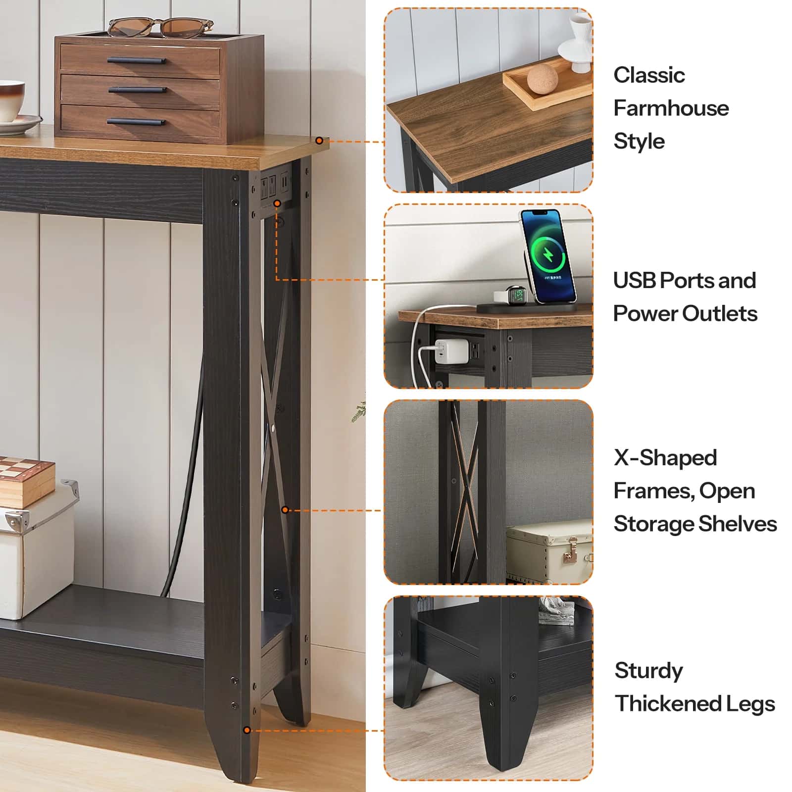 hoobro-console-table-d-entr-e-prises-usb-marron image 8