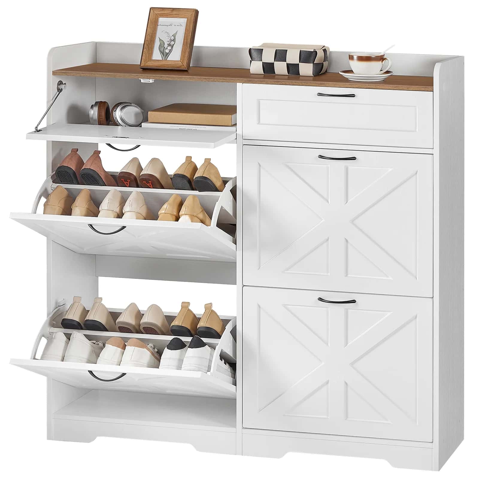 hoobro-shoe-racks-meuble-chaussures-blanc-abattant image 1