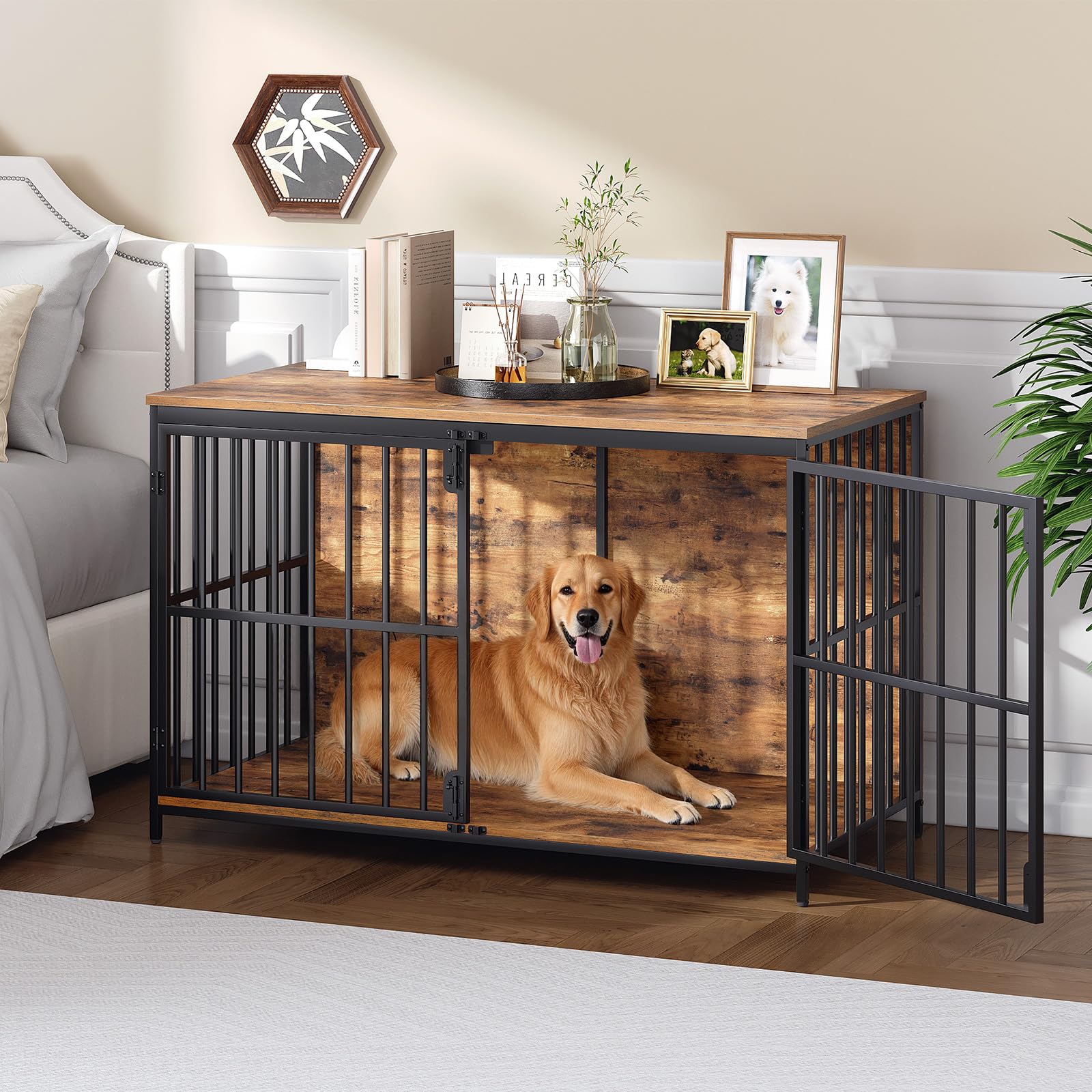 hoobro-pet-furniture-cage-chien-meuble-marron-118-cm-cadre-m-tal image 2