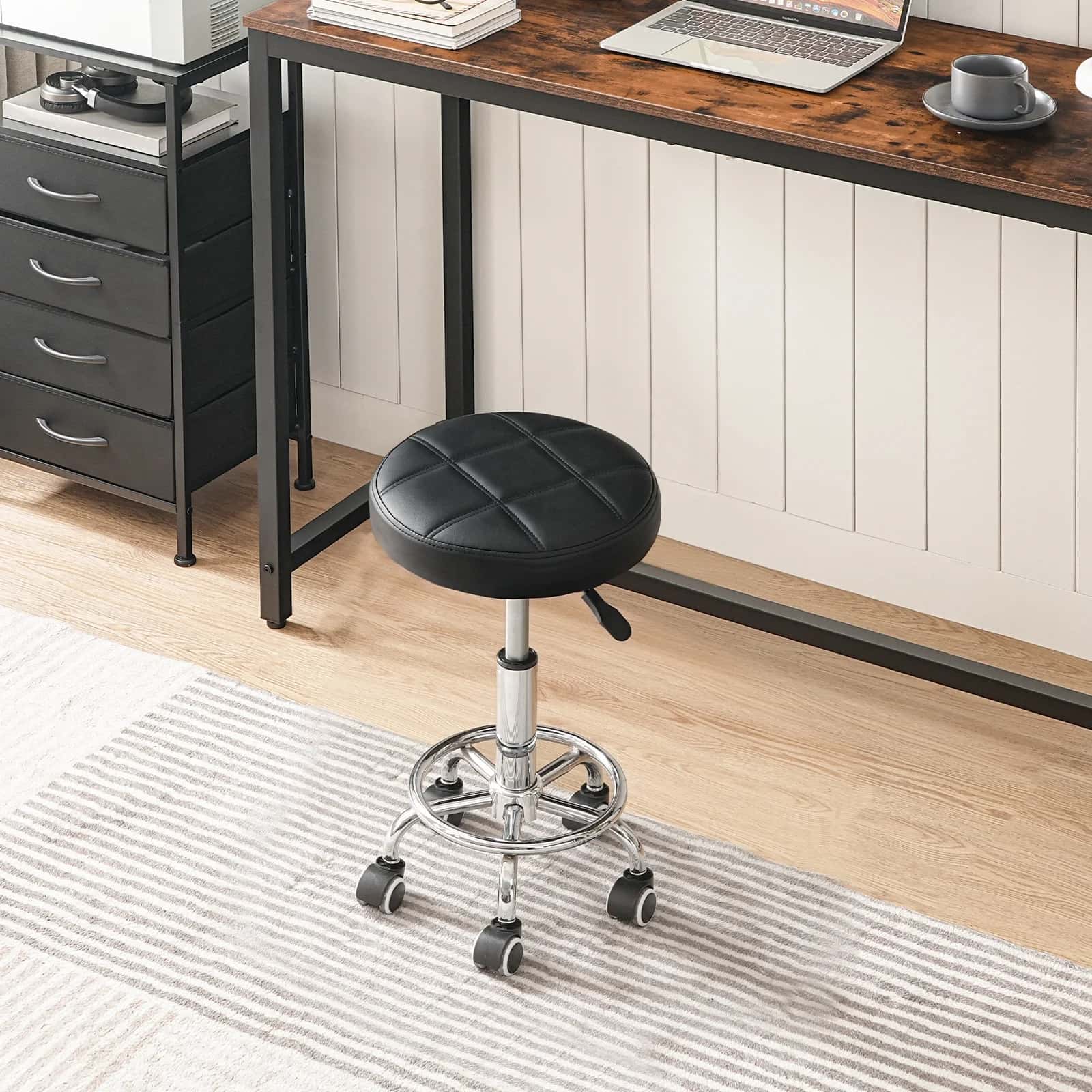 hoobro-tabouret-roulant-rond-r-glable-simili-cuir-noir image 4