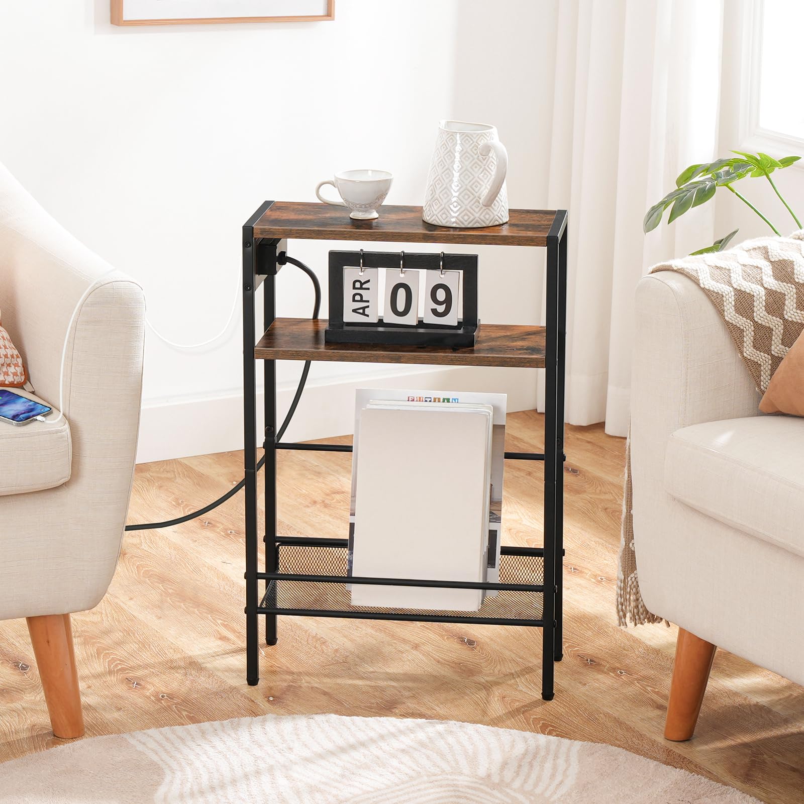 hoobro-side-tables-bf102ubz01-table-chevet-marron-avec-prise-usb image 4