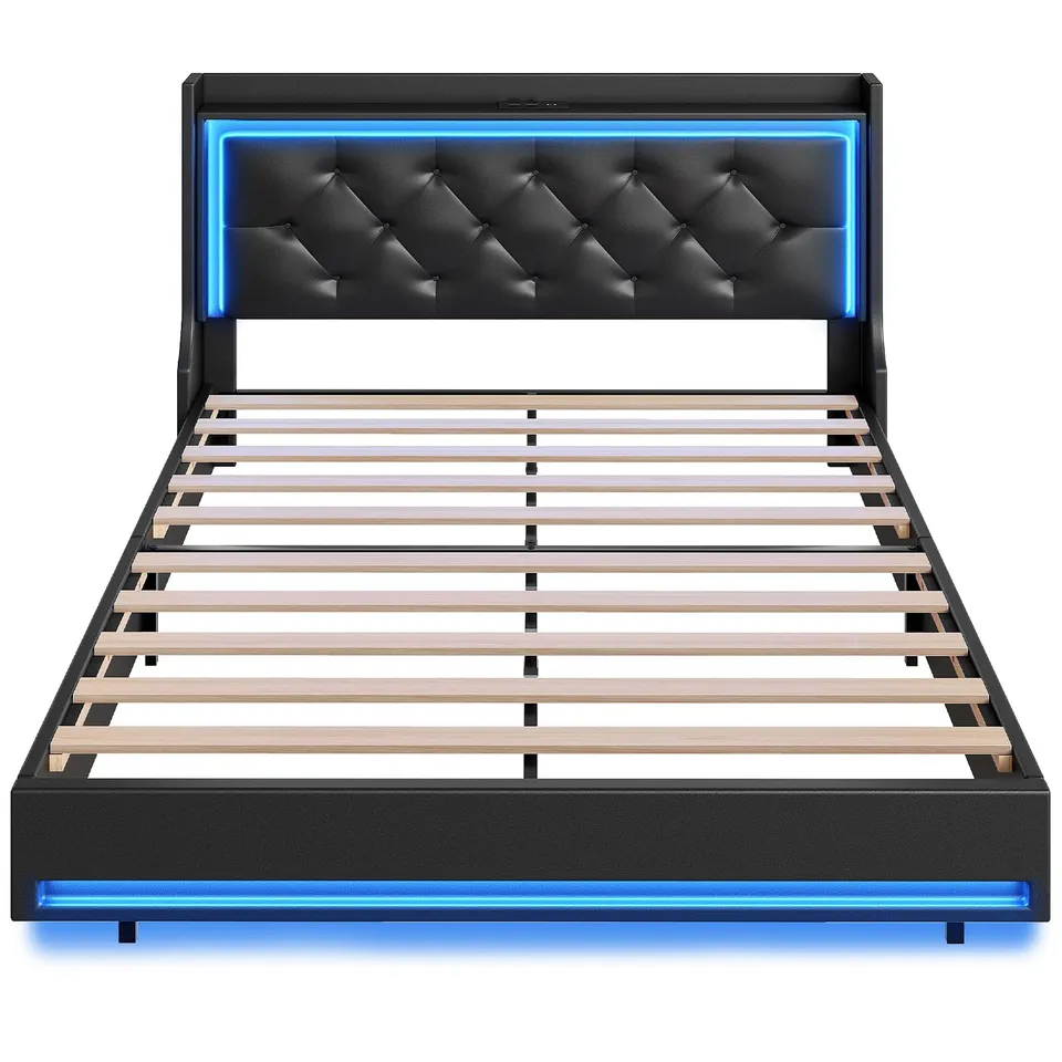hoobro-bed-frames-lit-queen-noir-led-usb-capitonn image 1