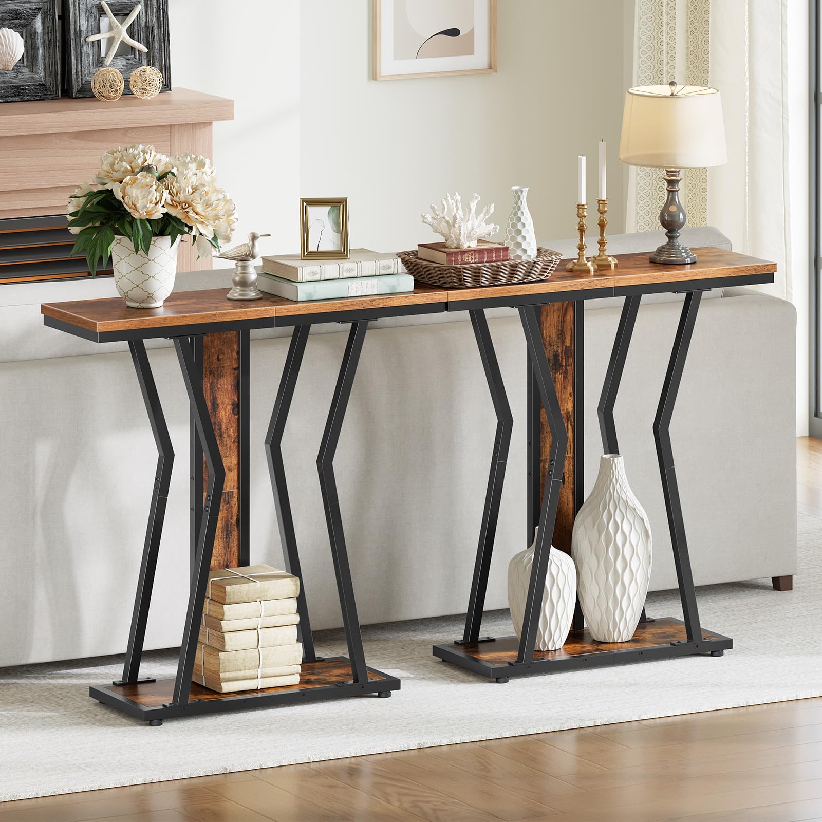 hoobro-console-table-console-marron-75-cm-2-tages-troite image 6