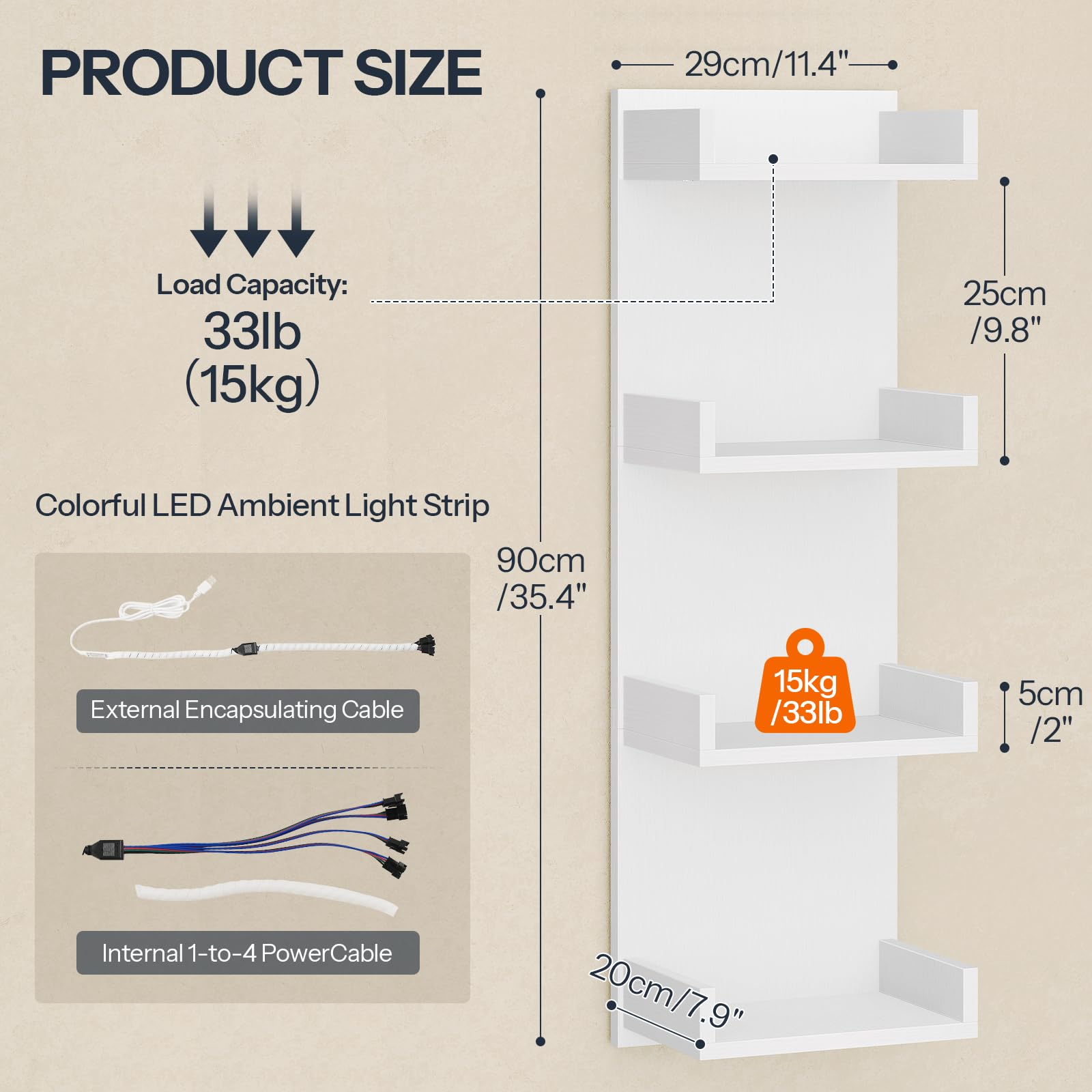 hoobro-storage-racks-tag-re-murale-blanche-led-rgb-4-niveaux image 3