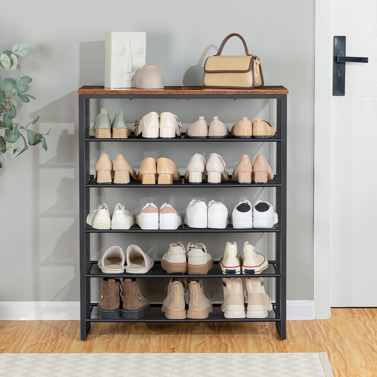 hoobro-shoe-racks-6-niveaux-meuble-chaussures-marron-18-24-paires image 2