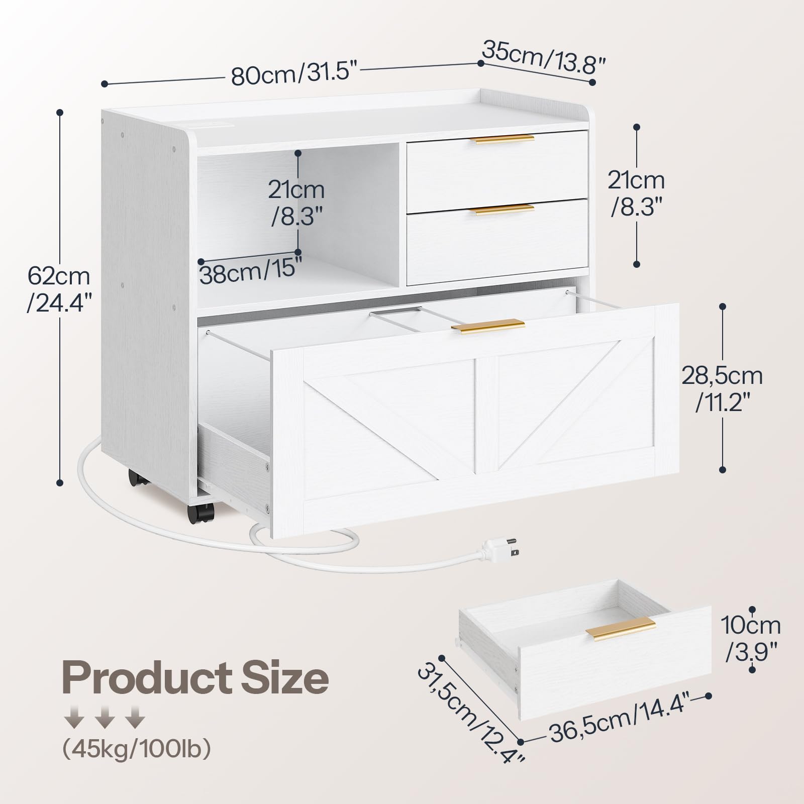 hoobro-caisson-bureau-roulettes-prise-blanc-dossiers-a4 image 3