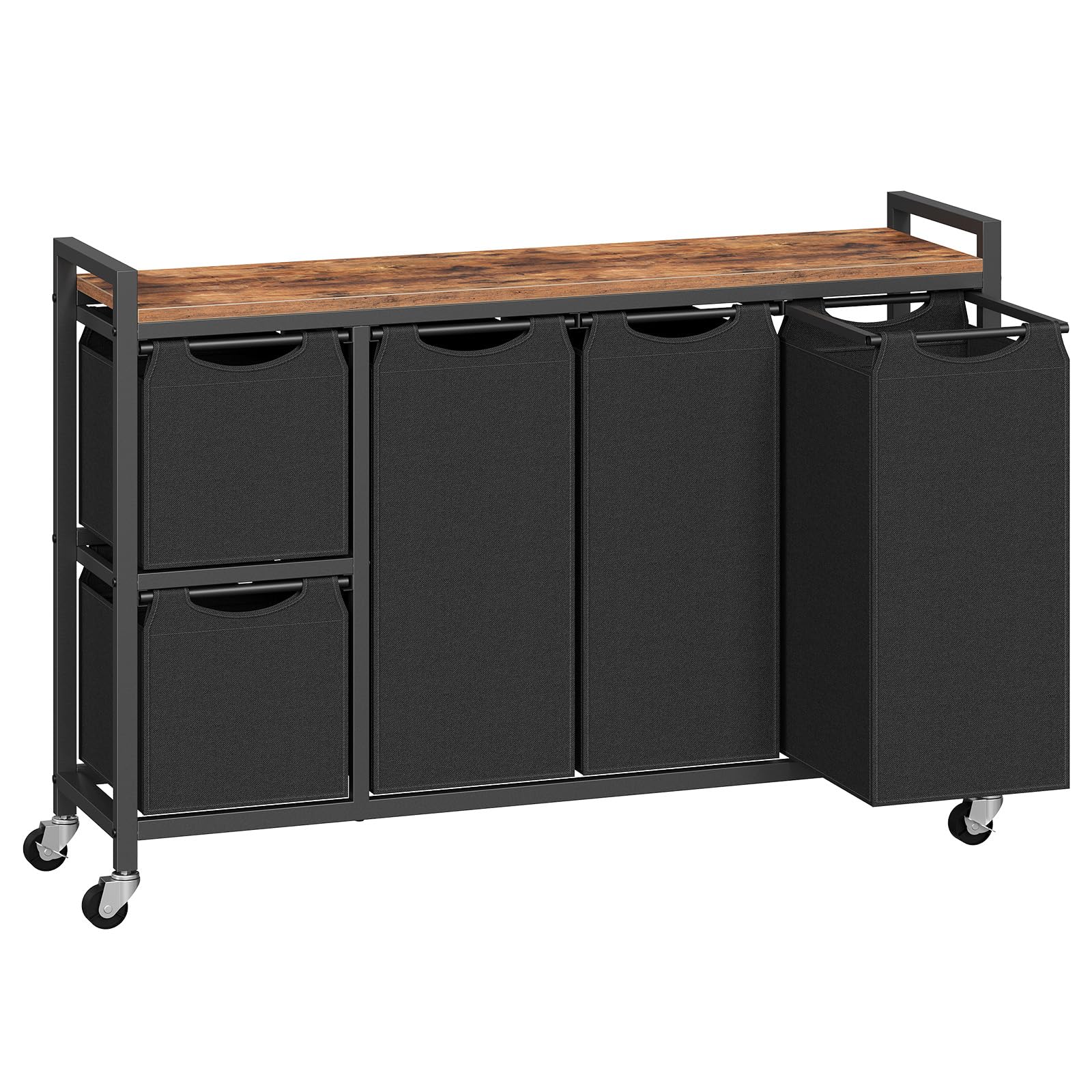 hoobro-bf26xy01-panier-linge-5-bacs-170l-marron-roulettes image 1