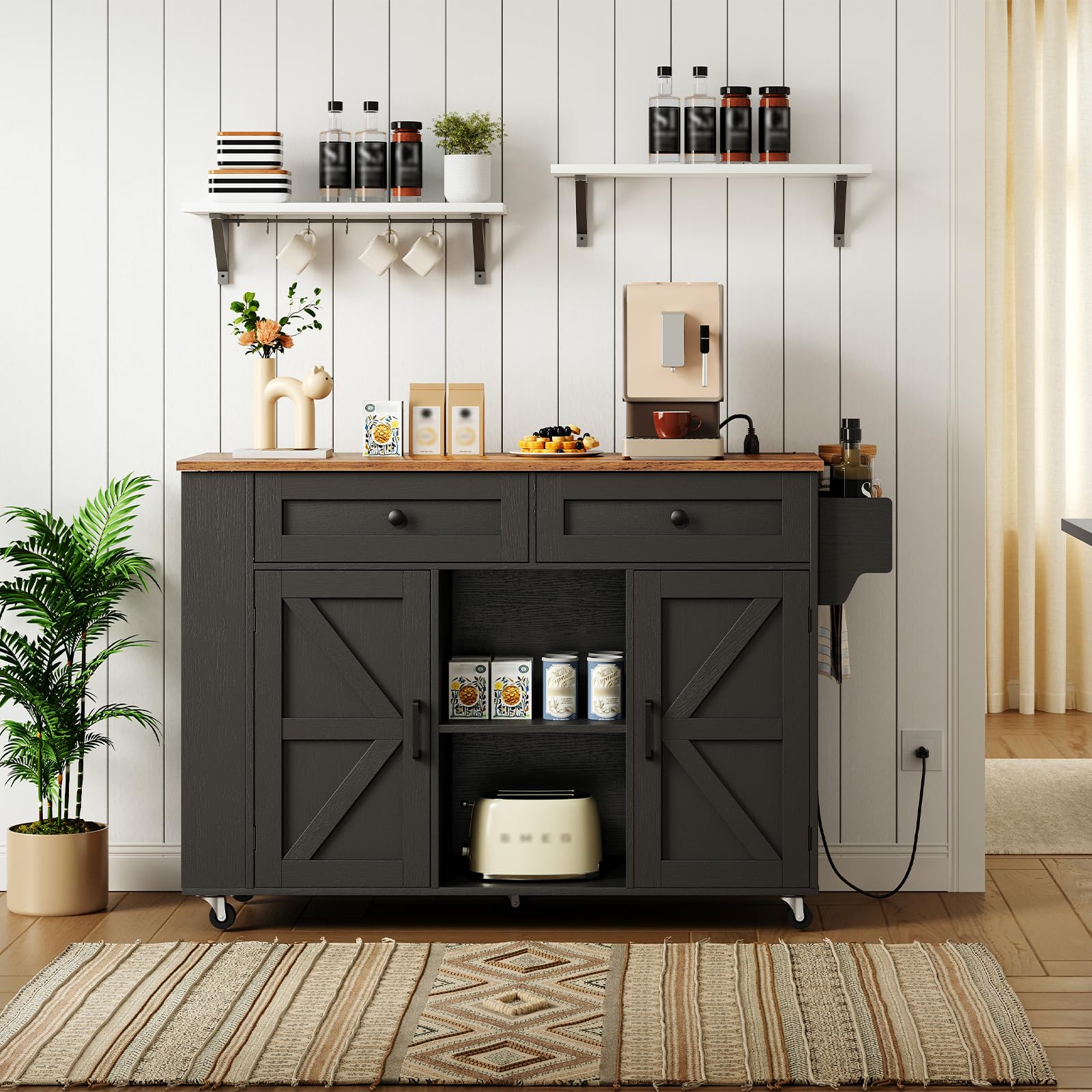 hoobro-kitchen-furniture-lot-cuisine-noir-roulettes-rabattable image 6