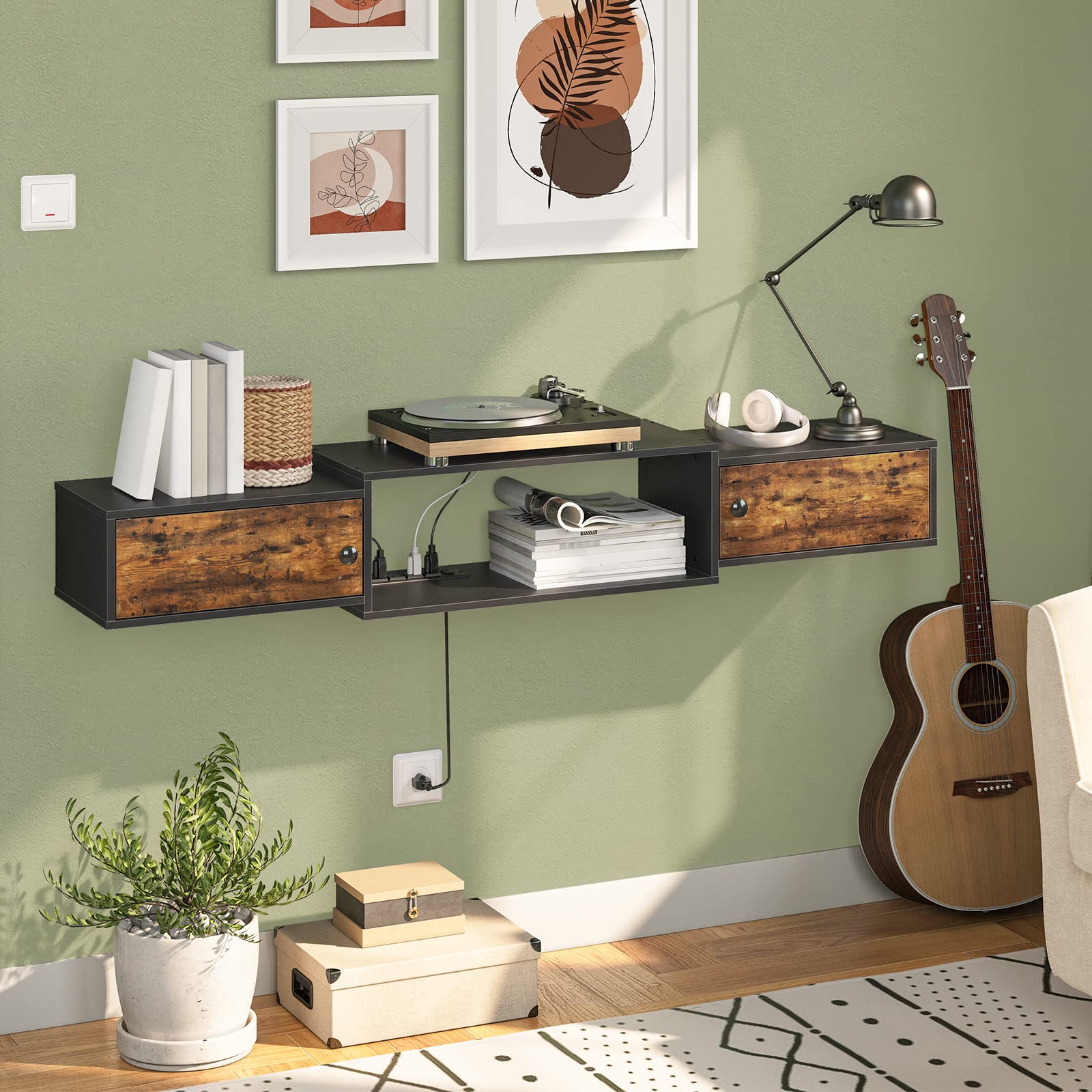 hoobro-bf11ds01-meuble-tv-mural-55-pouces-marron image 5