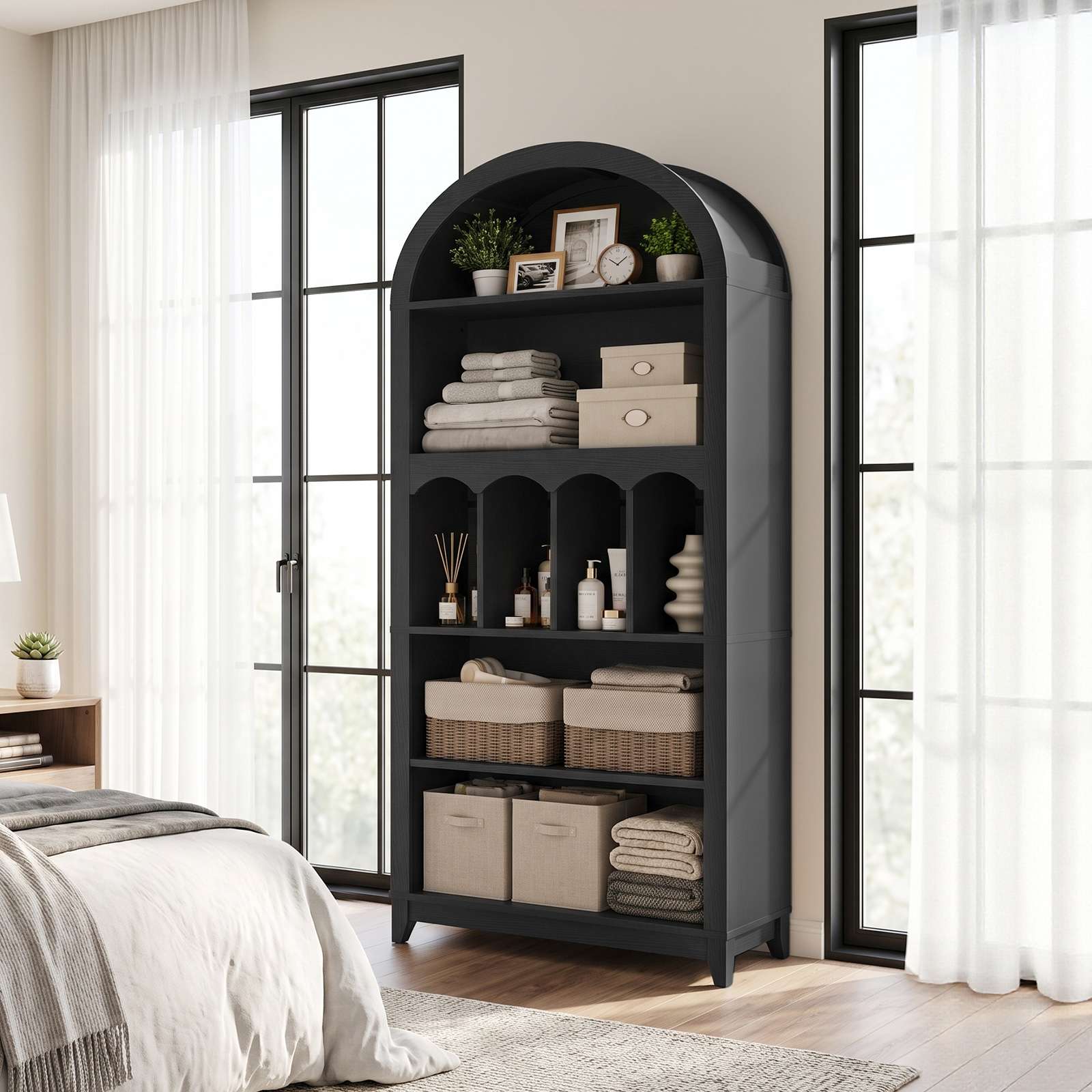 hoobro-bookshelves-biblioth-que-noire-5-niveaux-arqu-e image 6