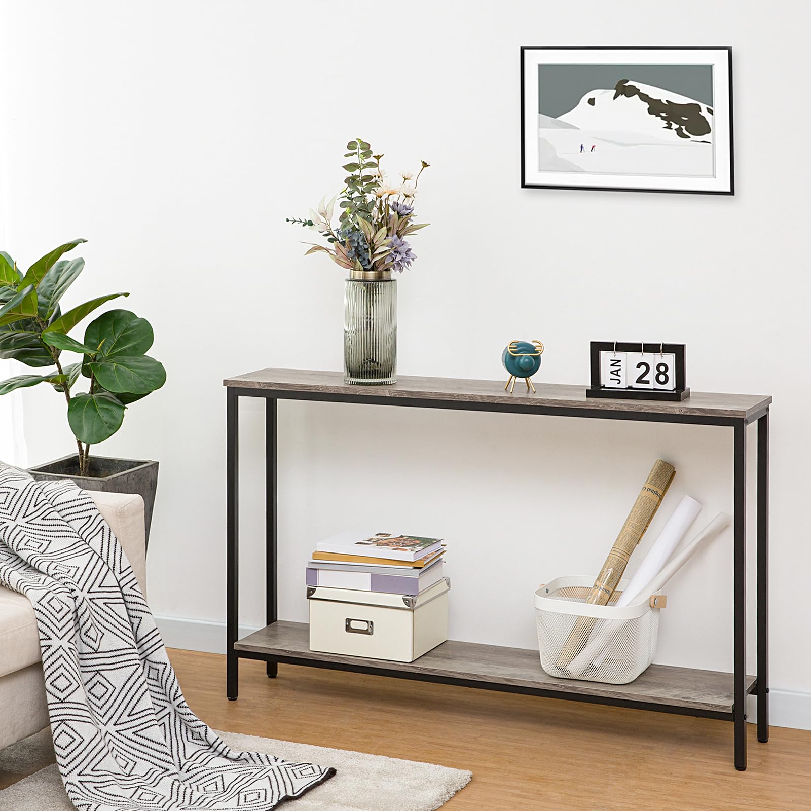hoobro-console-table-table-console-troite-greige-120-cm image 2