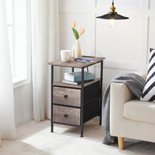 hoobro-side-tables-table-d-appoint-greige-tiroir-usb image 2