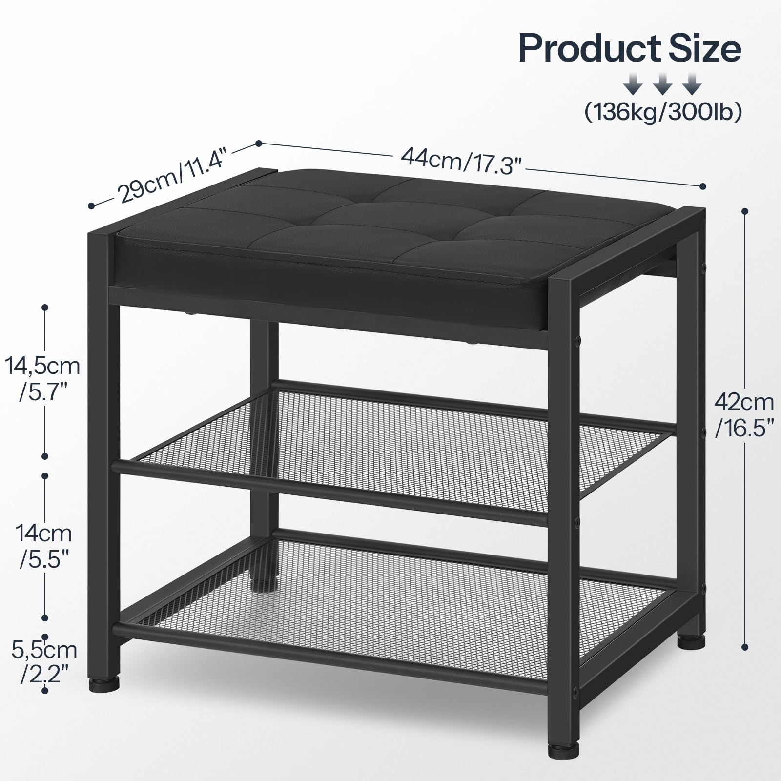 hoobro-shoe-racks-banc-range-chaussures-3-niveaux-noir-avec-coussin image 3