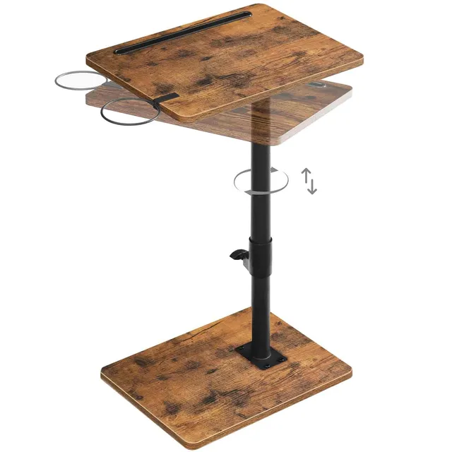 hoobro-tv-tray-tables-table-canap-marron-hauteur-r-glable image 1