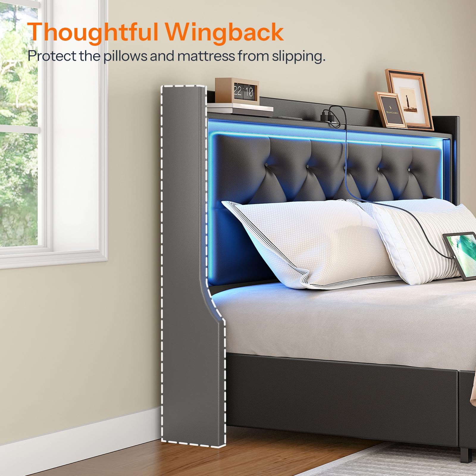 hoobro-bed-frames-lit-queen-noir-led-usb-capitonn image 6