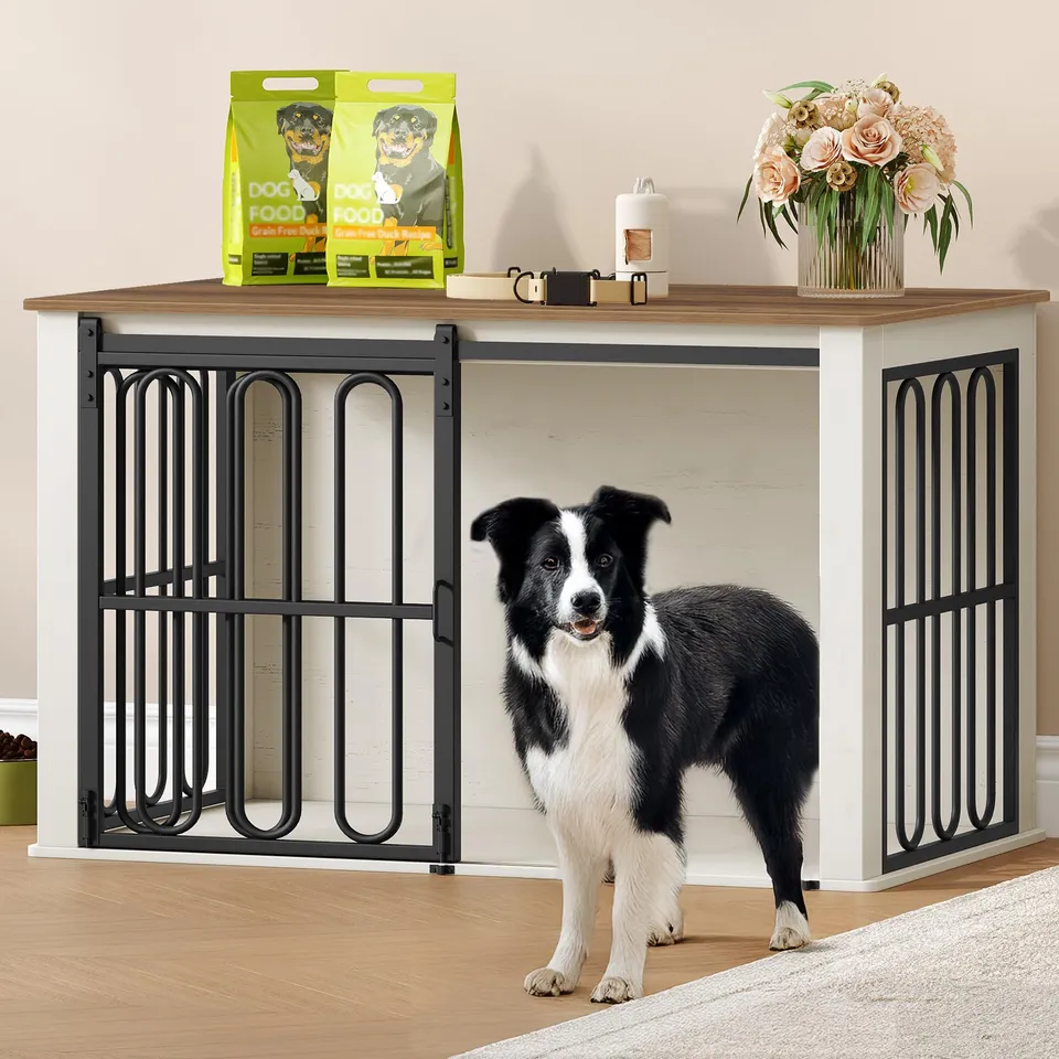 hexcelen-cage-chien-blanc-et-marron-100-cm-appoint image 1