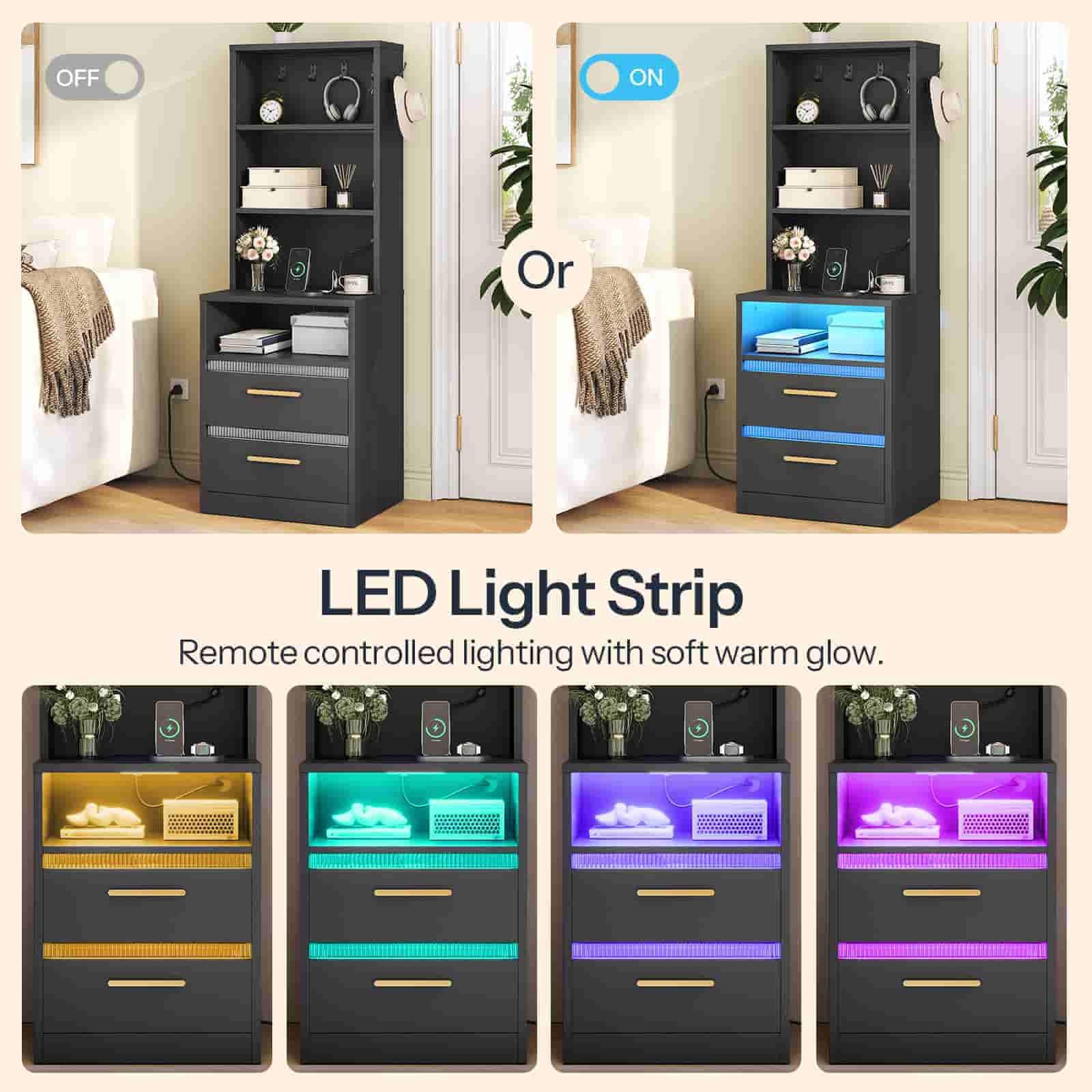 hoobro-nightstands-table-nuit-noire-led-prise-usb image 5