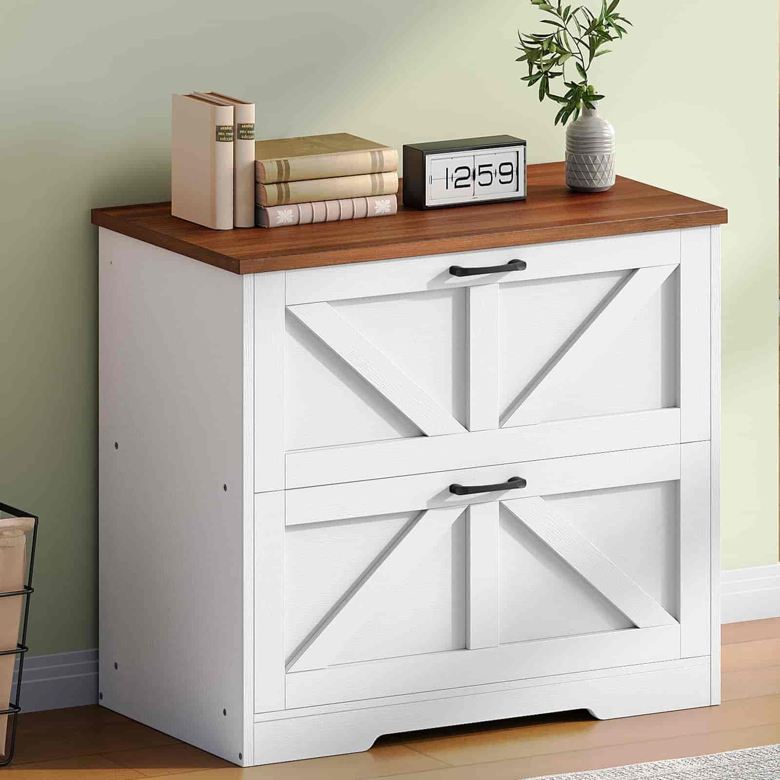 hoobro-caisson-de-bureau-2-tiroirs-dossiers-blanc-farmhouse image 1