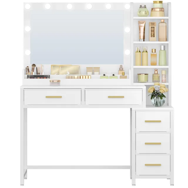 hexcelen-coiffeuse-avec-miroir-110-cm-blanche-led-tiroirs image 1