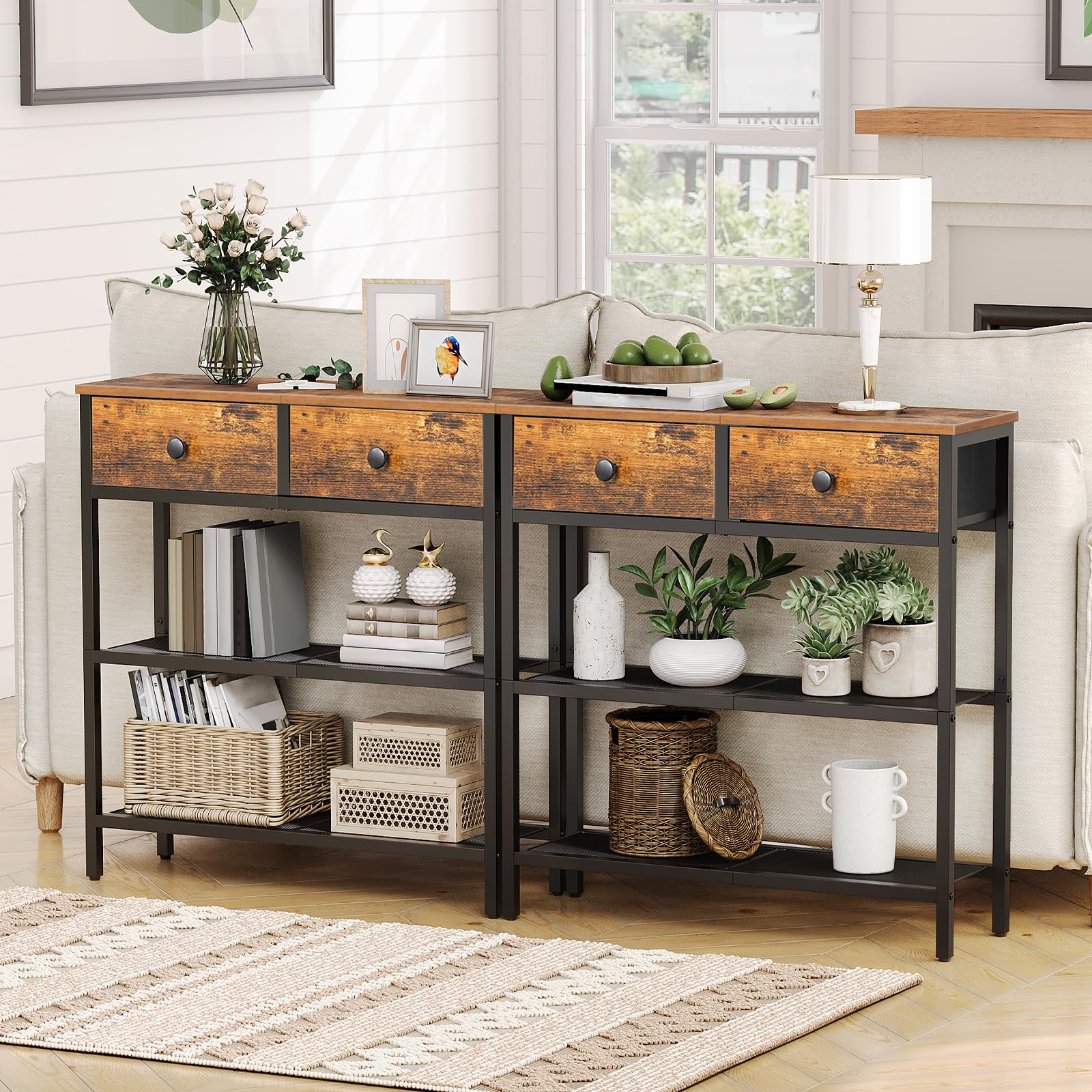 hoobro-console-table-tiroirs-table-console-marron-troite image 7