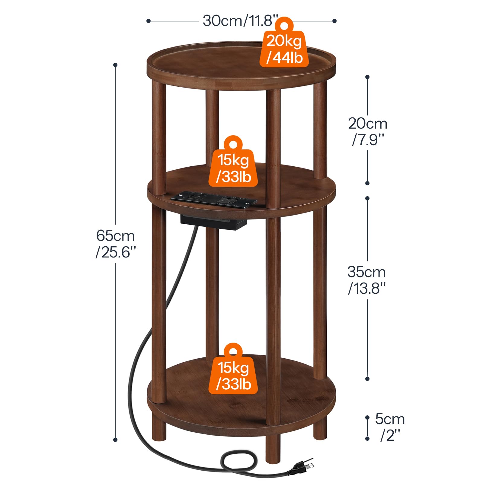 hoobro-side-tables-3-tier-table-d-appoint-mocha-ronde-avec-usb image 3