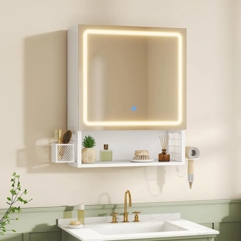 forabamb-armoire-miroir-led-50x16x60cm-blanche-2-portes image 1