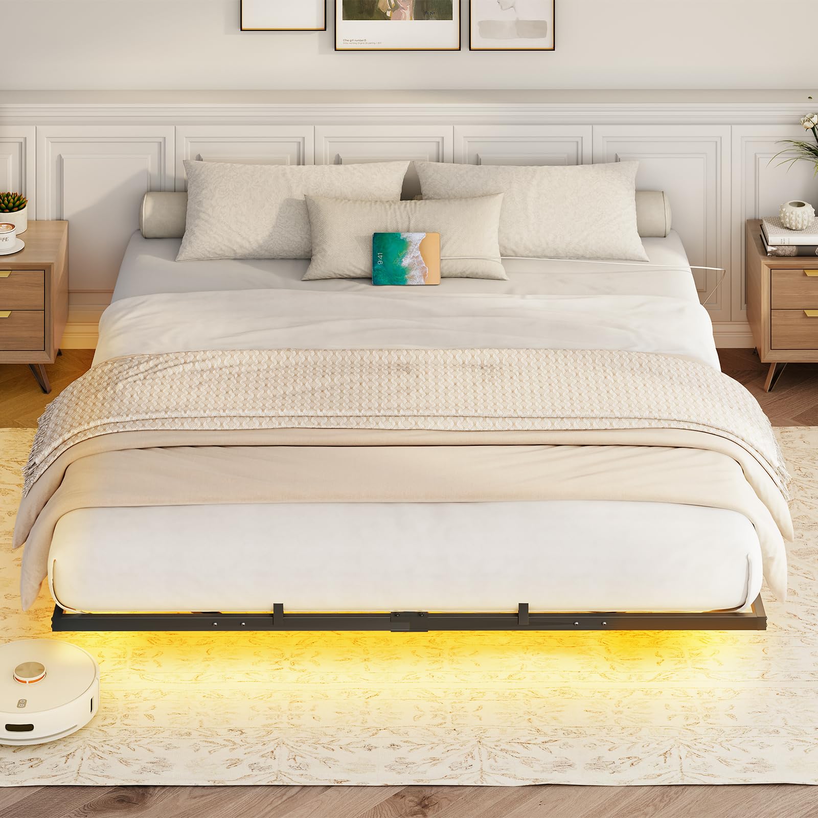 hoobro-bed-frames-lit-king-size-led-noir-avec-prises image 4