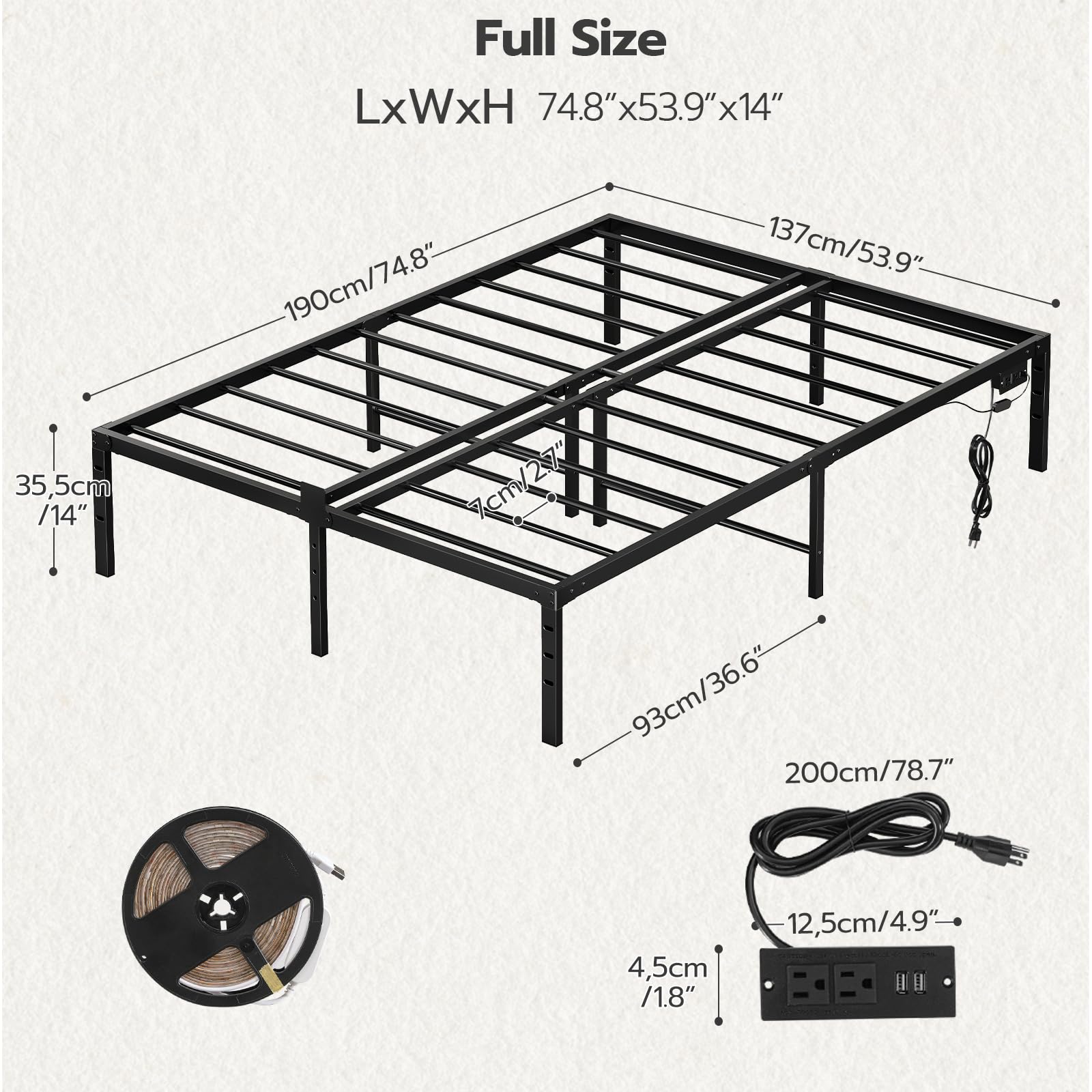 hoobro-bed-frames-cadre-lit-double-noir-led-usb image 3