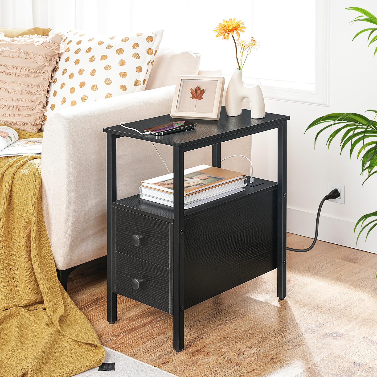 hoobro-tables-de-chevet-lot-de-2-table-d-appoint-noire-prise image 2