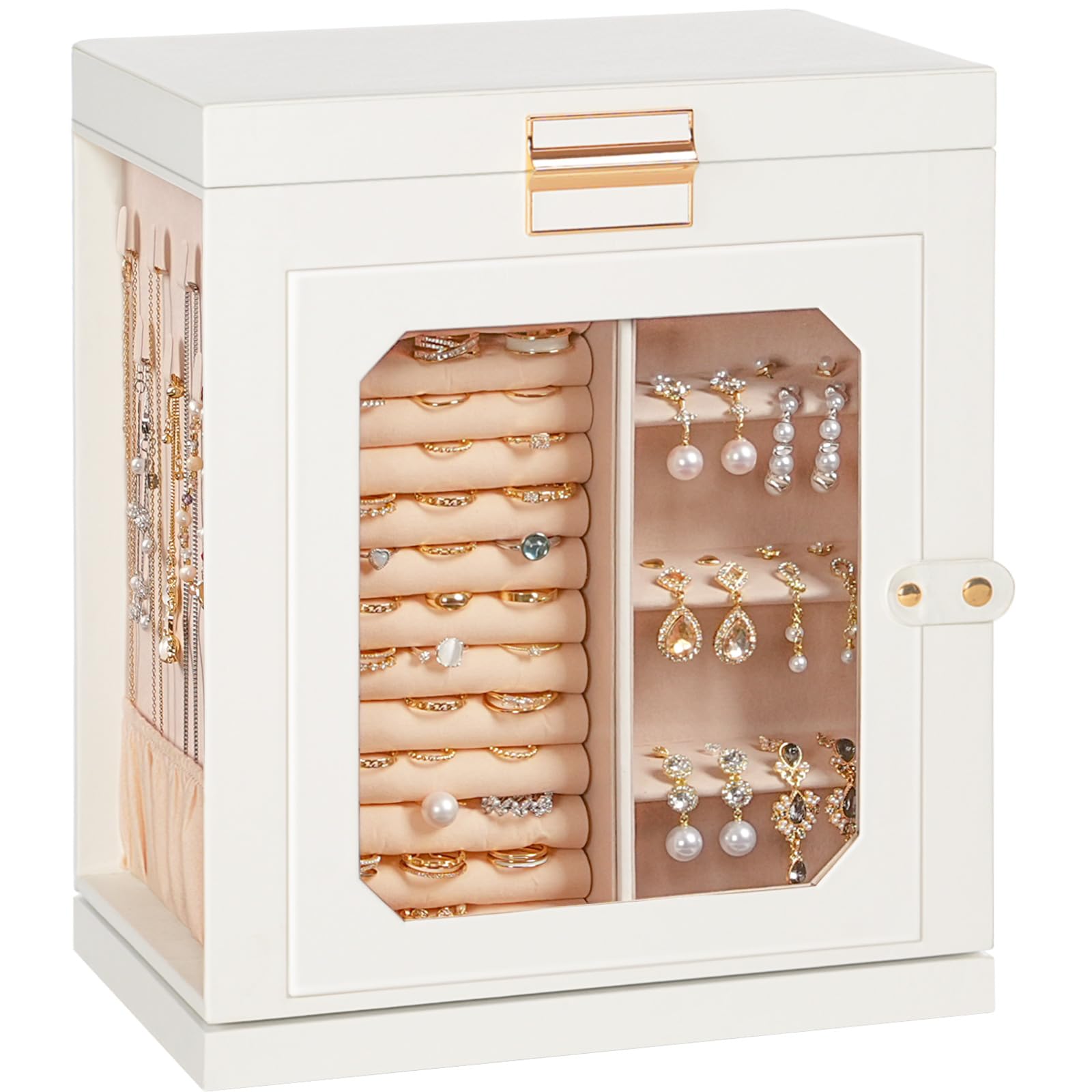 hoobro-jewelry-boxes-bo-te-bijoux-blanche-pivotante-6-tiroirs image 1