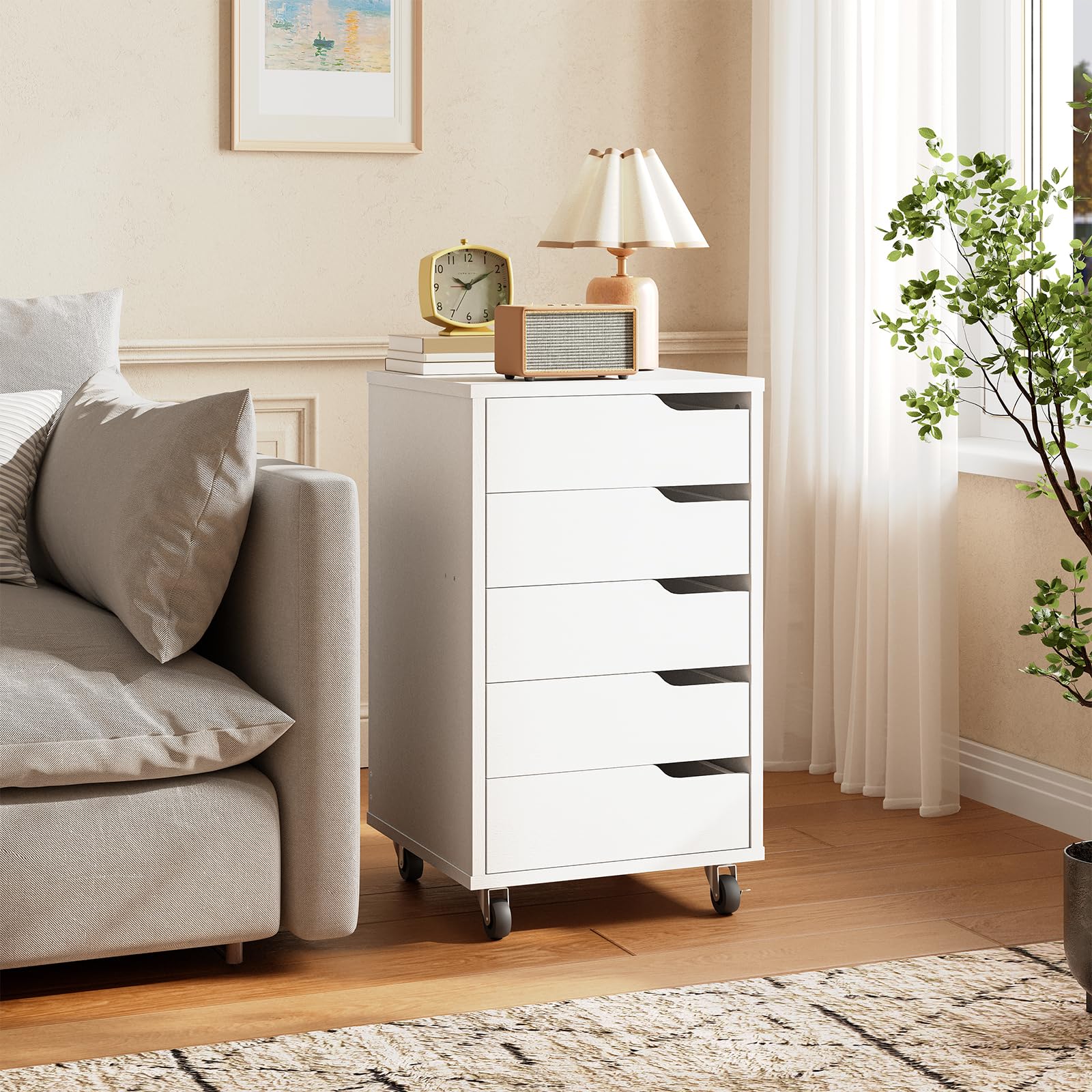 hoobro-caisson-de-bureau-mobile-5-tiroirs-blanc-roulettes image 5