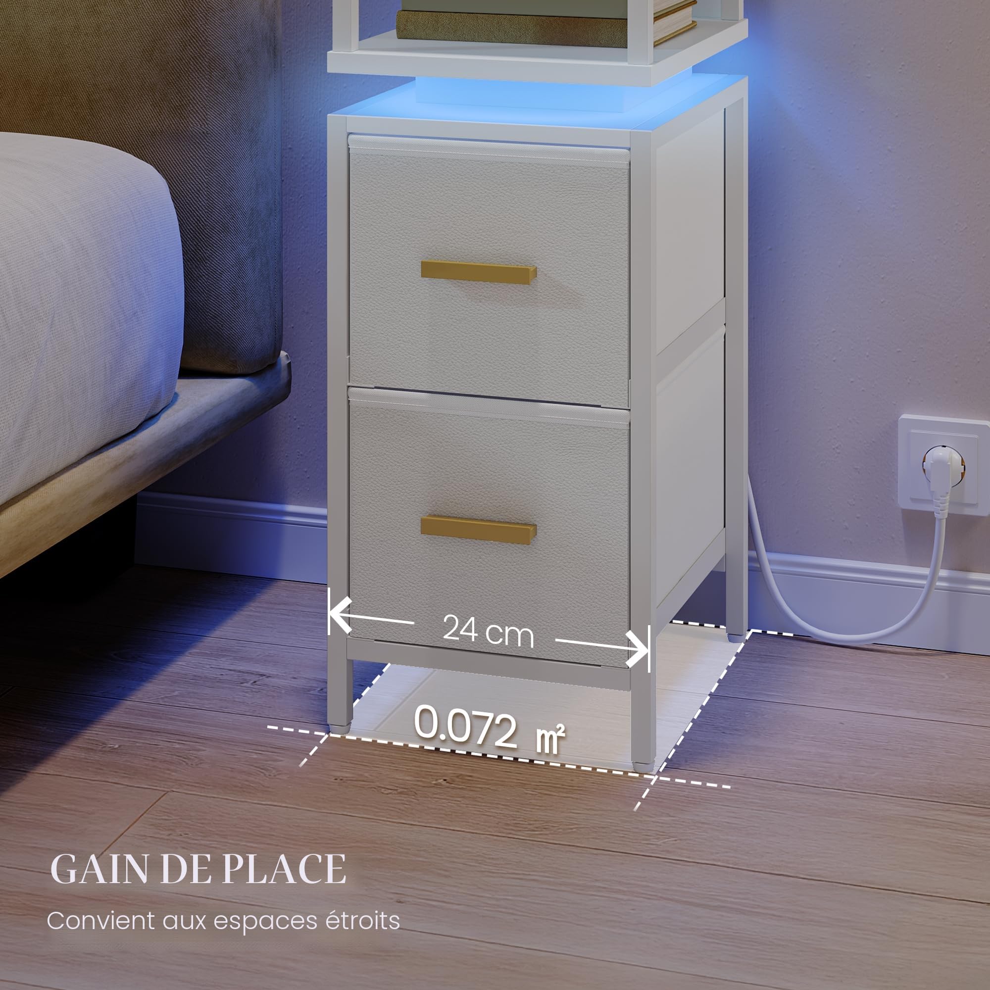 hexcelen-lot-2-tables-de-chevet-blanches-led-usb-24-cm image 4