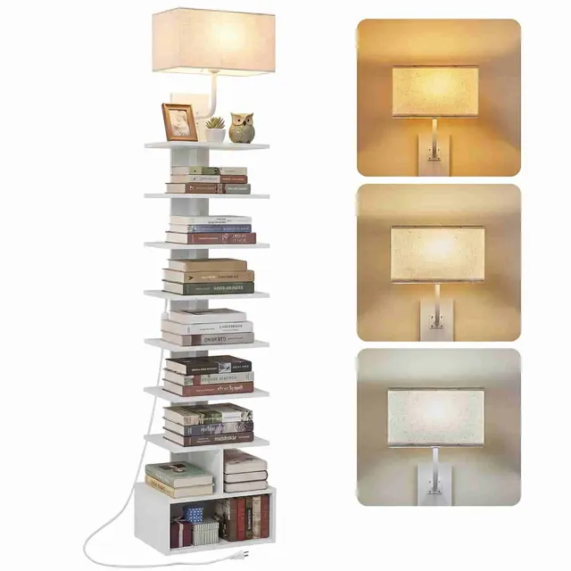 hoobro-biblioth-que-9-niveaux-blanche-avec-lampe-tissu image 1