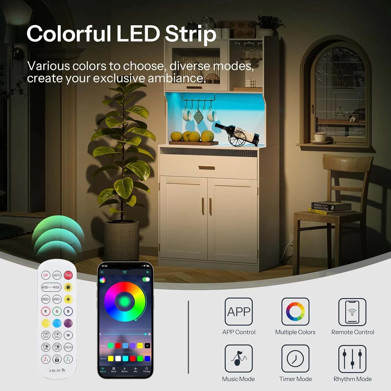 hoobro-armoire-cuisine-blanche-67-pouces-led-et-prises image 6