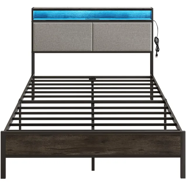 hoobro-bed-frames-cadre-de-lit-queen-gris-avec-led-et-usb image 1