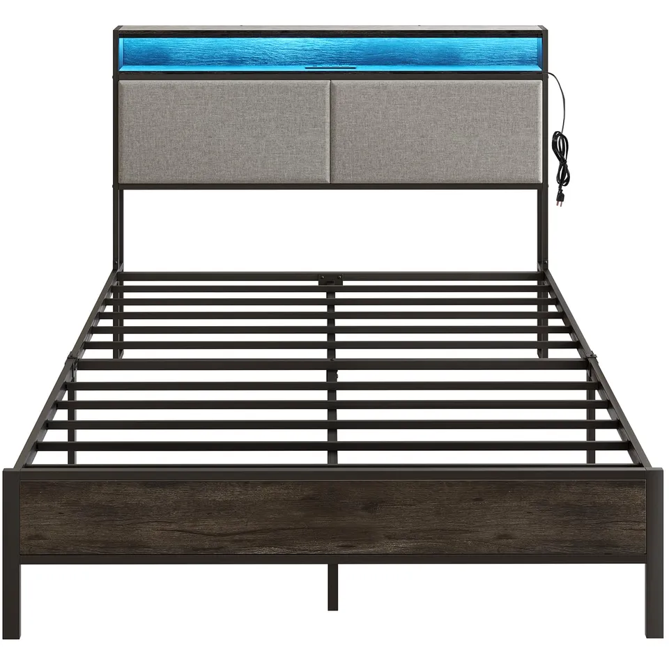 hoobro-bed-frames-cadre-de-lit-queen-gris-avec-led-et-usb image 1