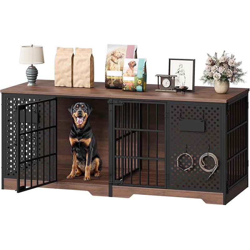 hoobro-double-niche-chien-meuble-tv-180-cm-noyer image 1