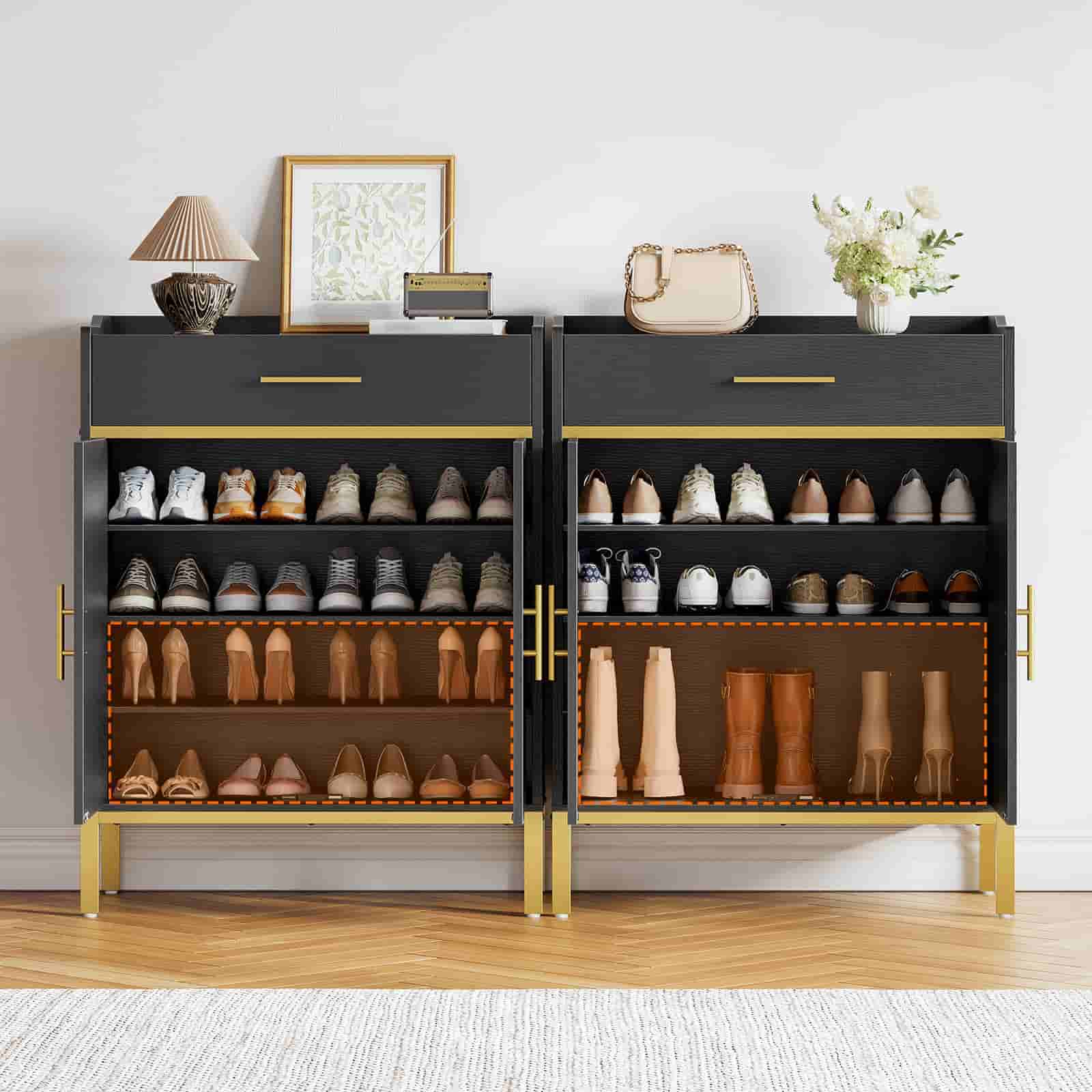 hoobro-meuble-chaussures-noir-avec-tiroir-et-d-tails-dor-s image 6